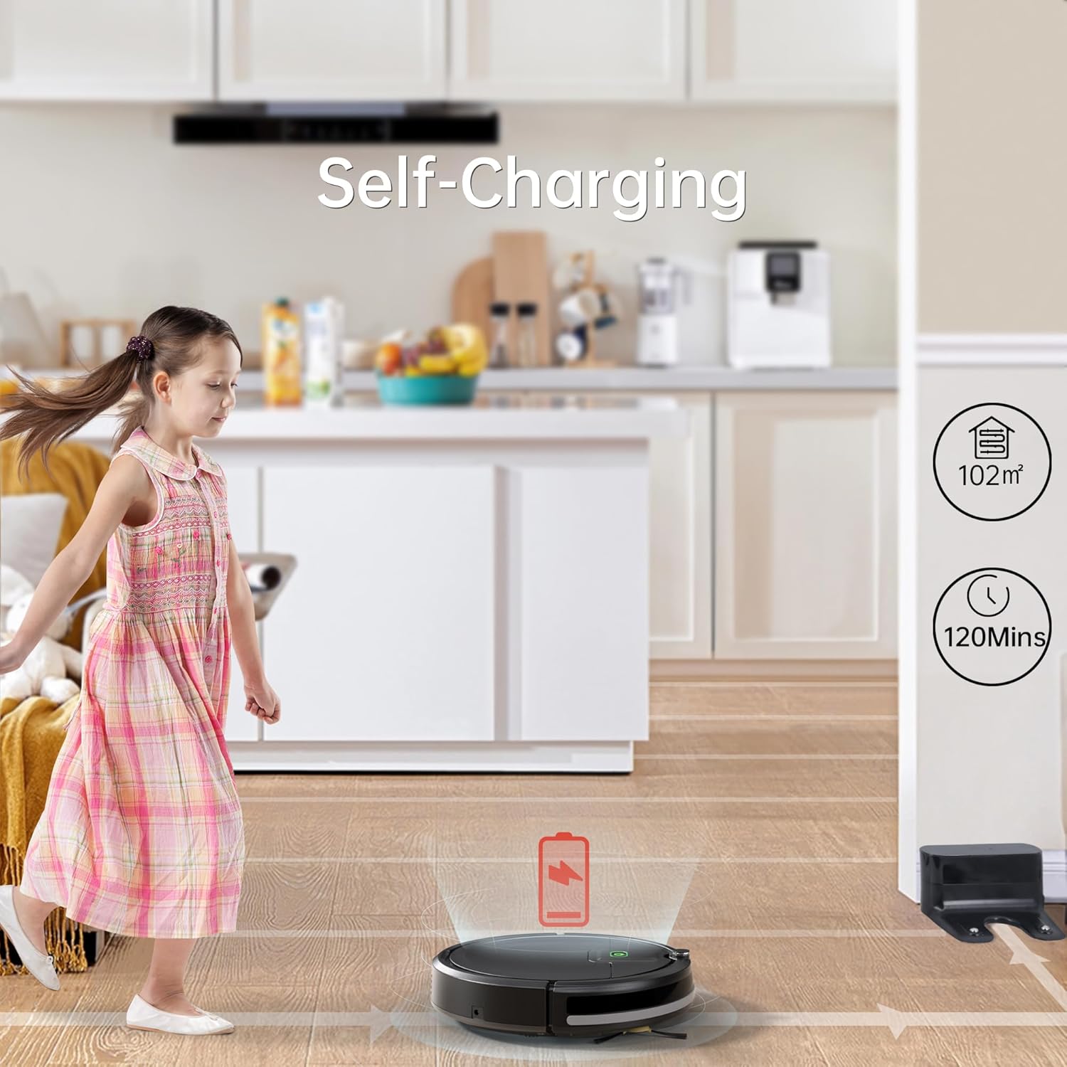 Robot Vacuum,Upgraded 2900Pa Super Thin Robotic Vacuum, 120Mins Max, Tangle Free, Automatic, Quiet Cleaning Robot Vacuum Cleaner for Pet Hairs,Dust,Hardwood Floors & Low-Pile Carpets (Black)