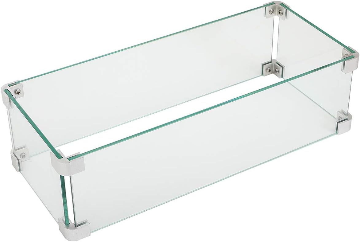 HOMPUS Rectangle Glass Wind Guard, 21x9.5x5.5 inches Tempered Glass for Outdoor Fire Pit Table