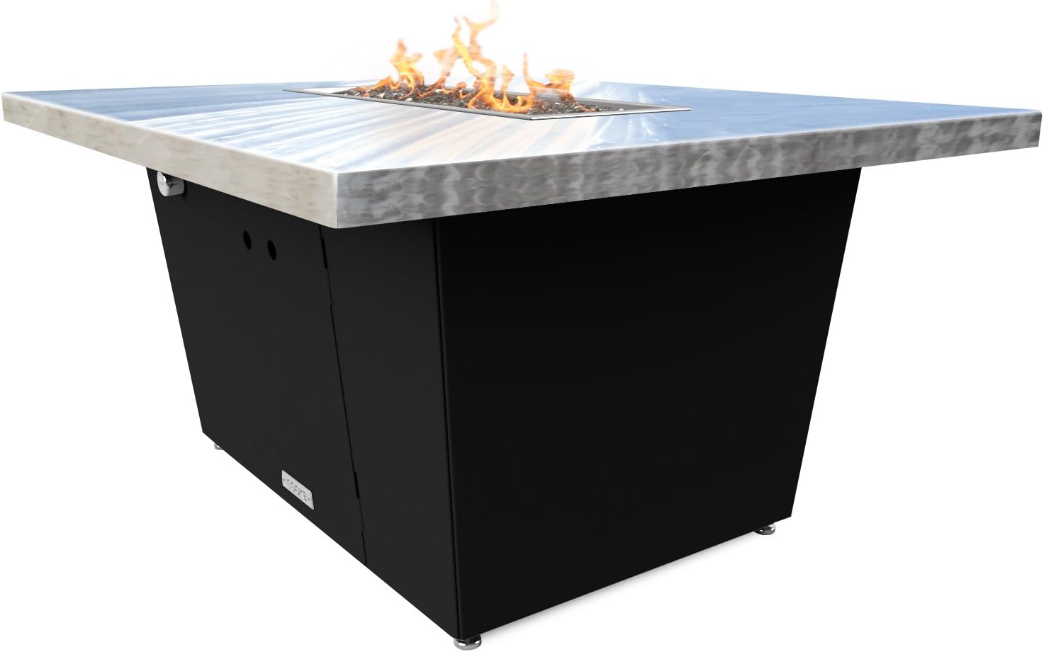 COOKE Palisades Rectangular Fire Pit Table - 52x36 - Chat Height - Natural Gas - Brushed Aluminum Top with 3cm Edge - Black Powdercoat Base