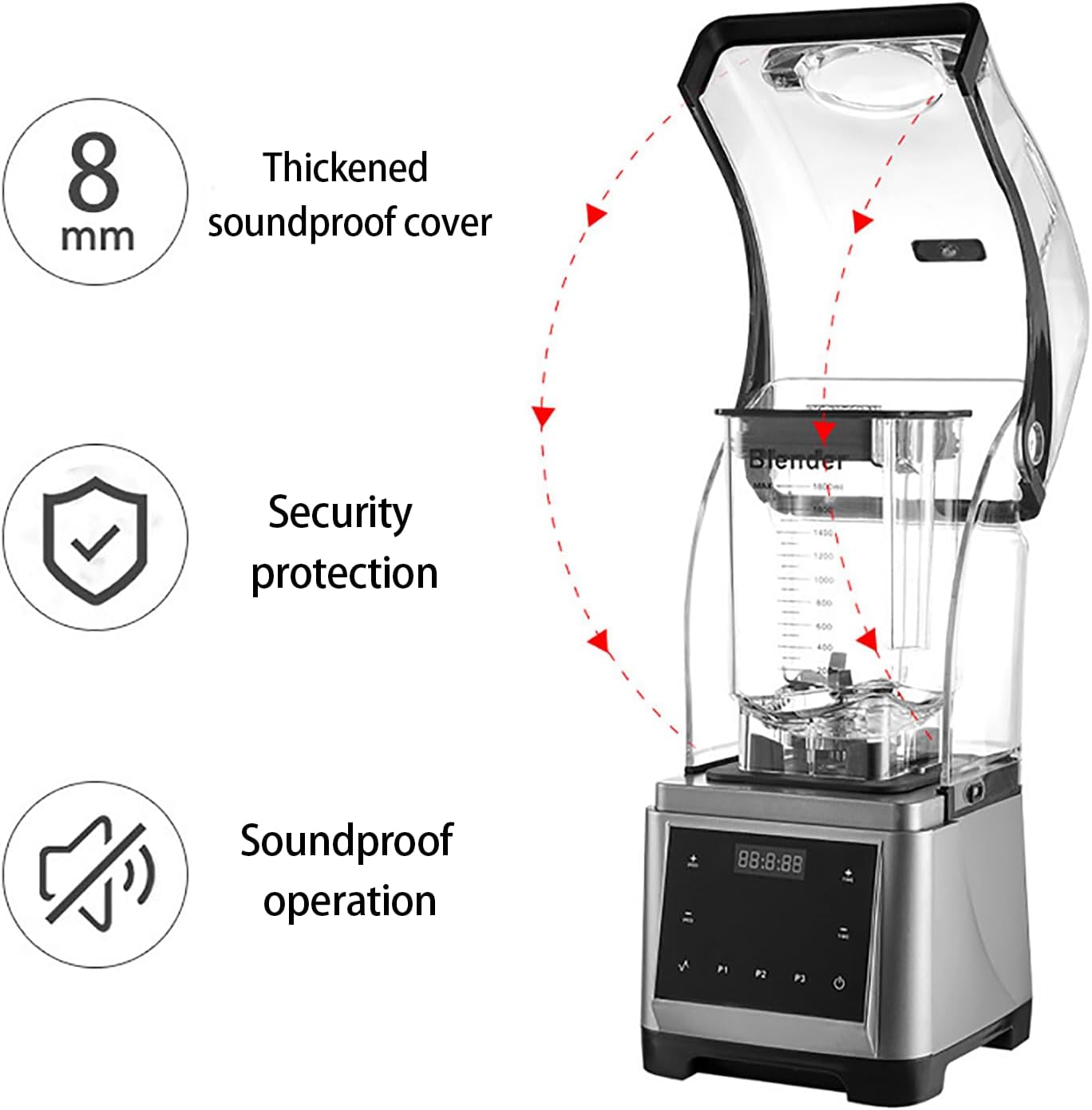 Professional Countertop Blender, 2200W Commercial Multiple Speed Smoothie Blender, 1.6L Large Capacity, 9 Modes Adjustable