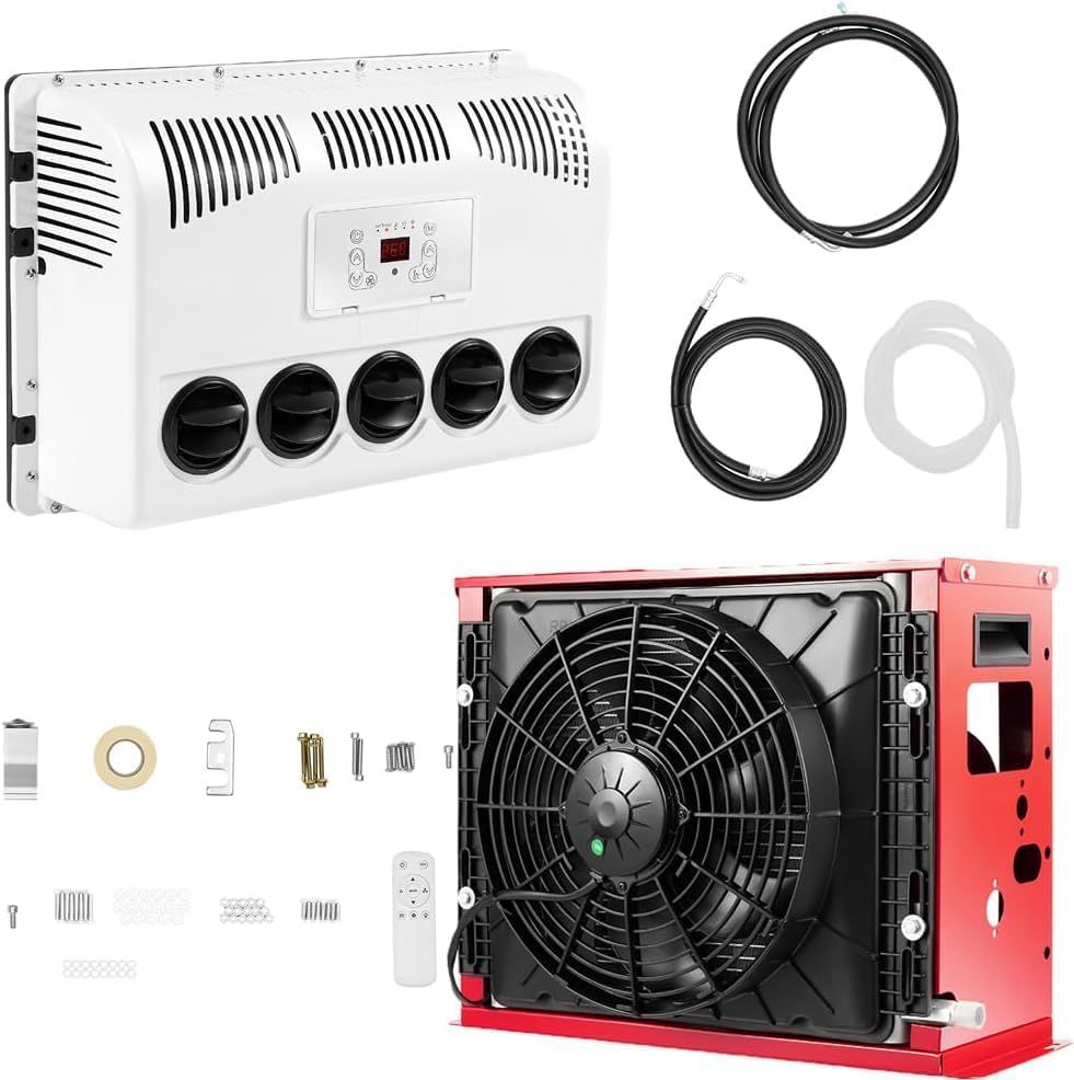 12V RV Air Conditioner kit, Truck Camper Mini Split AC Electric Automotive Universal Van AC Unit for Truck Caravan Bus New Energy Car Cooling (400-600W, BTU:11000/h)