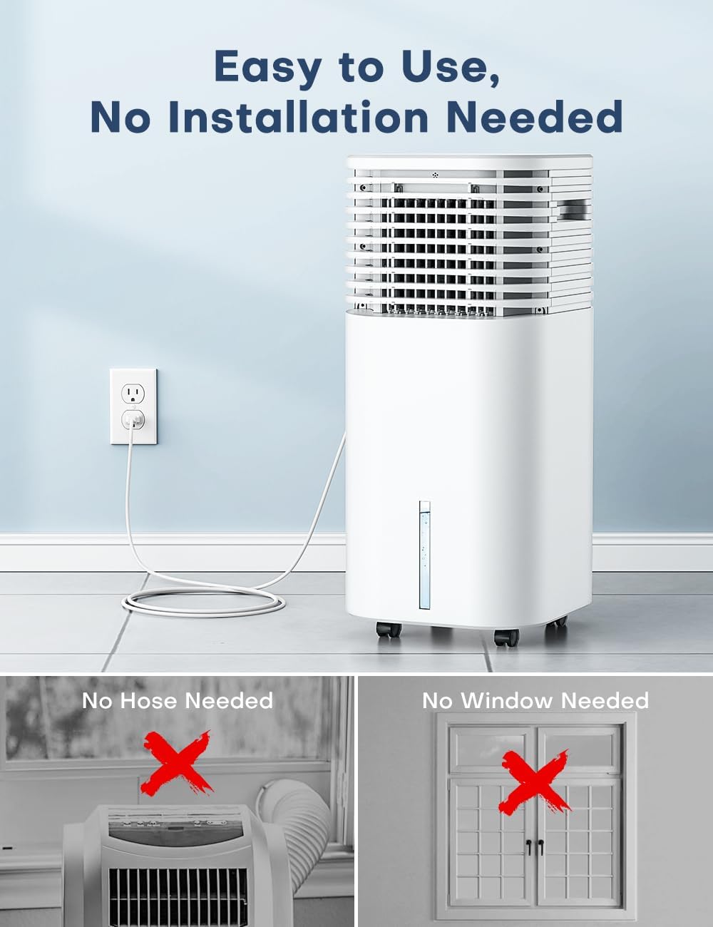 4-IN-1 Portable Air Conditioners, Evaporative Air Cooler w/4 Modes & 3 Speeds, 15H Timer for Smart Auto-off, 2-Gal Tank for 20H Cooling,17FT Remote,No Hose Needed,120°Oscillating Swamp Cooler