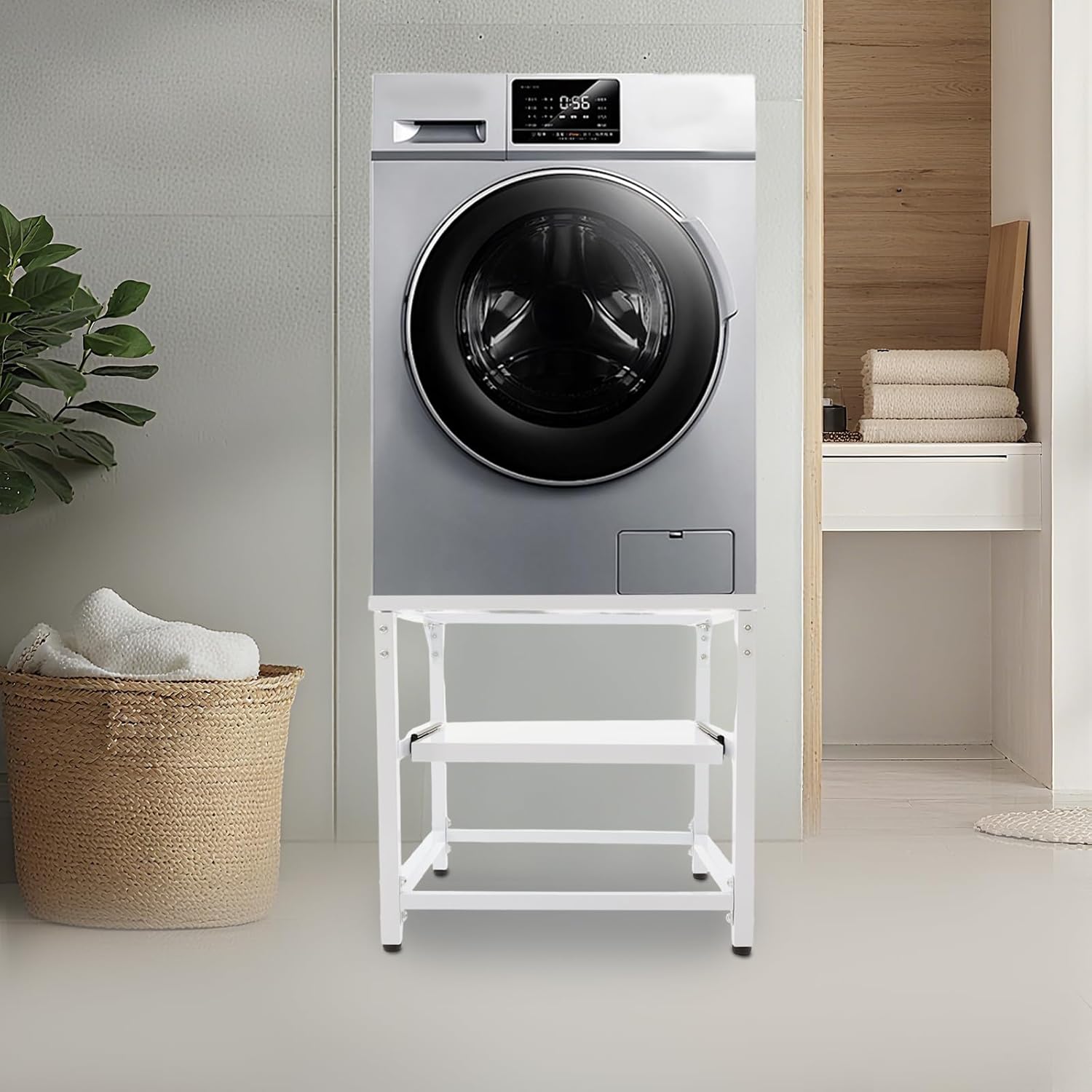 Washer and Dryer Pedestal Stand 27” Heavy Duty Laundry Stand with Shelf Washer Base Stand Washing Machine Pedestal with Storage, Universal Fit, 800 LBS Capacity (White)