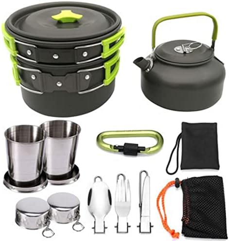 Camping Cookware Kit with Stove, Outdoor Cooking Set Camping Cookware Kettle Set Non Stick Pot and Pans Lightweight Backpacking Hiking Utensil Gear for 1 to 3 People Traveling Trekking and Camping