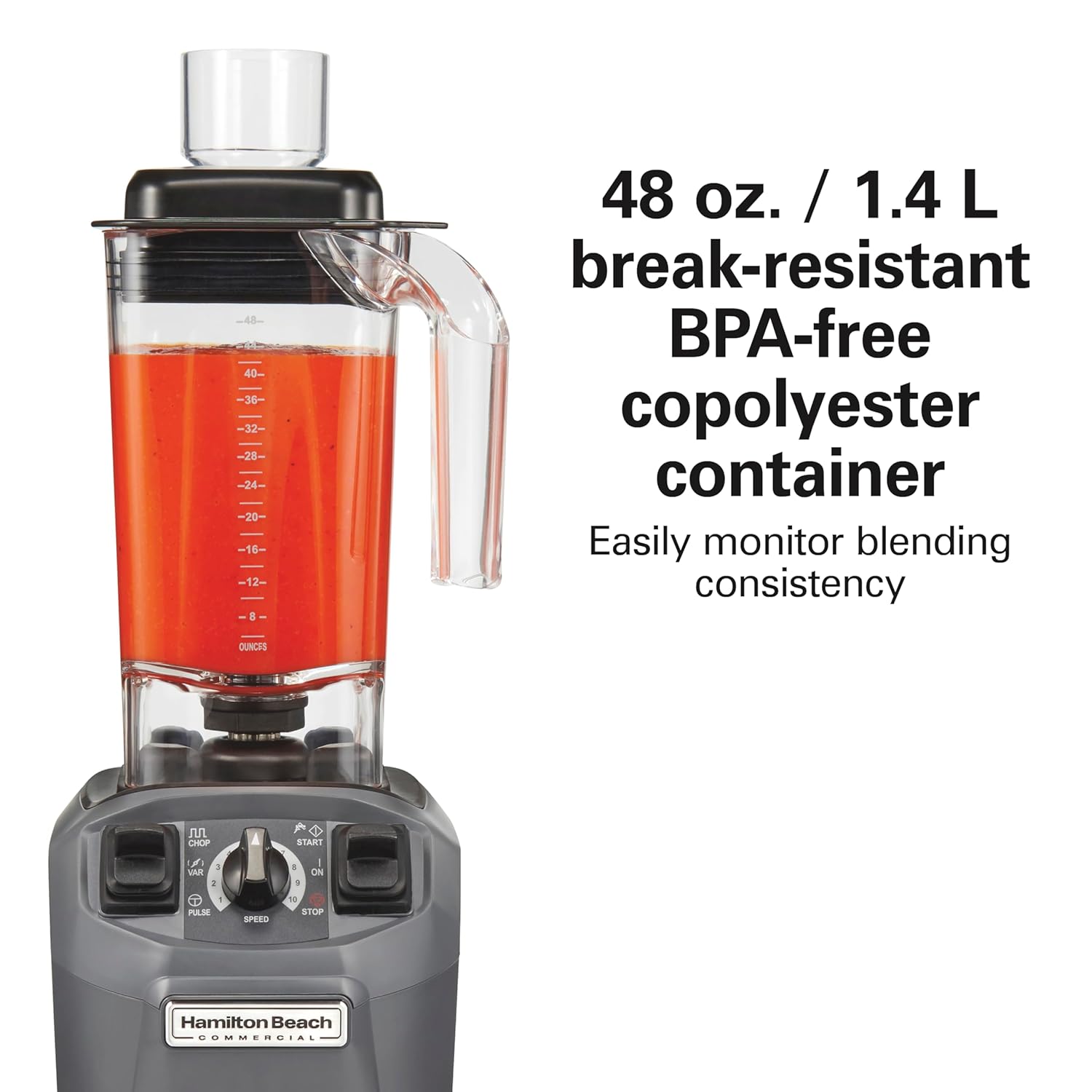 Hamilton Beach Commercial HBF510 Expeditor Culinary Food Blender, 2.4 Horsepower, 48 Ounce Capacity, BPA-Free Container, Variable Speed, Chop Function, NSF Certified