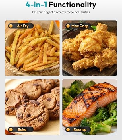 Portable Glass Air Fryer - 1500W, 4.2 QT & 6-Cup Dual Glass Containers with Lids, 4-in-1, 60 Min Timer, 140°F-400°F Adjustable, Microwave, Freezer & Dishwasher Safe, Grey