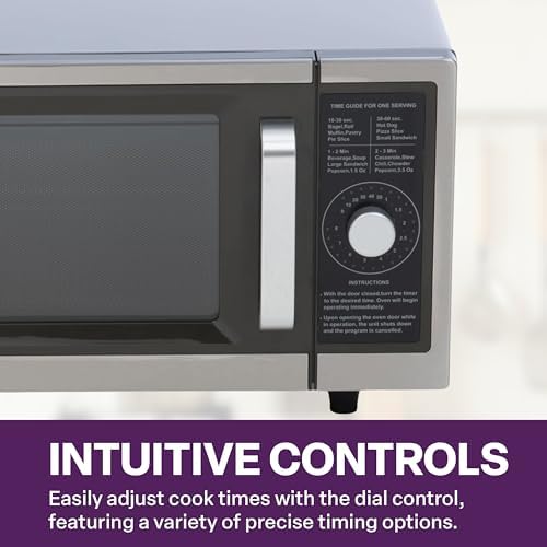 Commercial Microwave with Dial Control, 1 Cubic Feet Interior, Stainless Steel, 1000 Watts, UL and NSF Approved