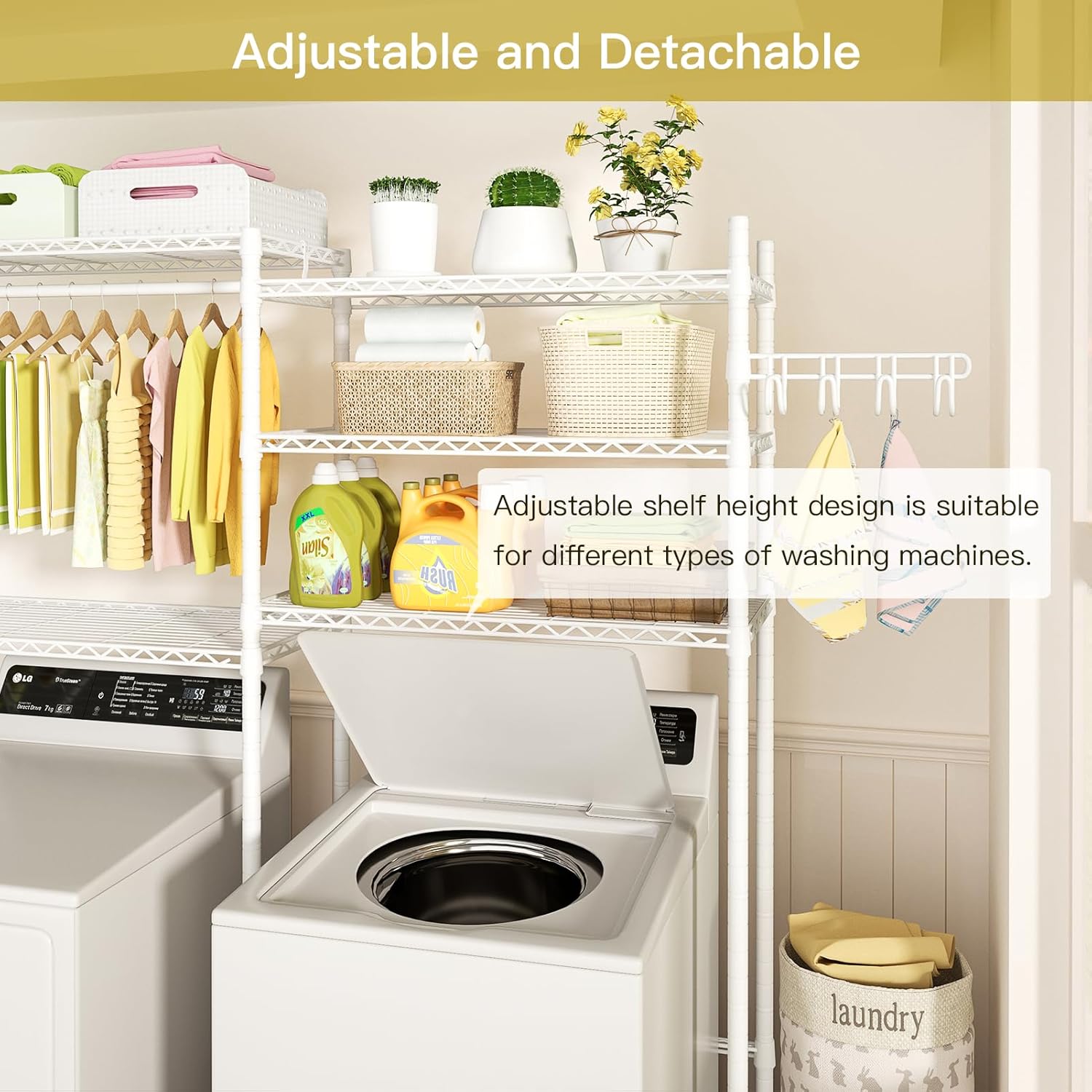 Ulif U6 Clothes Drying Rack, 5-Tier Over Washer and Dryer Laundry Room Storage and Organizer, Heavy-Duty Space Saver, 65.3