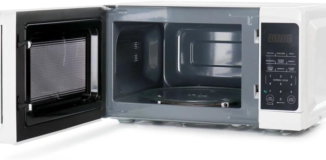 0.7 Cu Ft 700W Countertop Microwave Oven in White – Compact Microwave with 10 Power Levels, LED Display, Express Cooking, Kitchen Timer & Child Lock (White)