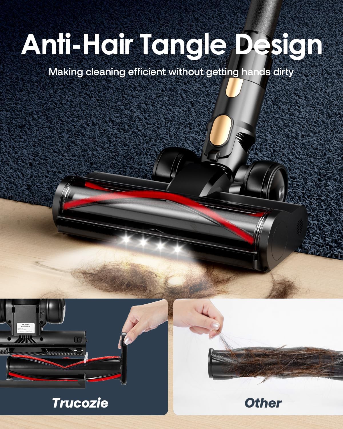 Cordless Vacuum Cleaner, 45Kpa 50 Mins Runtime Self-Standing Stick Vacuum Cleaners for Home, Powerful Suction, Lightweight, LED Touch Screen 8 in 1 Vacuum for Pet Hair, Carpet, Hardwood Floor, Black