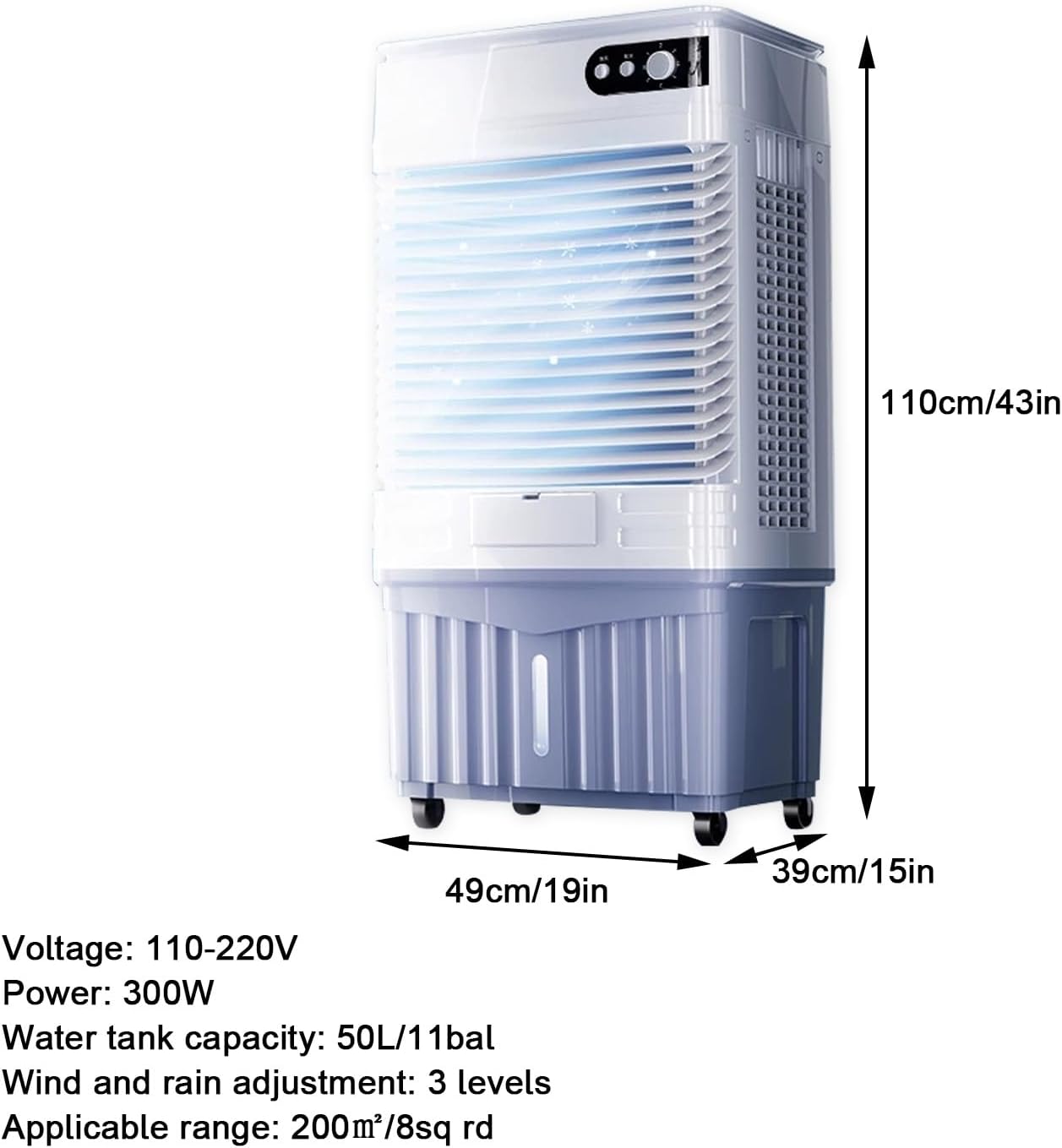 Portable Air Conditioners, Room Cooling 4-in-1, 120° Air Supply, Large Capacity Water Tank, Whole House Cooling, Quiet Operation, for Home, Office(110x49x39cm/43x19x15)