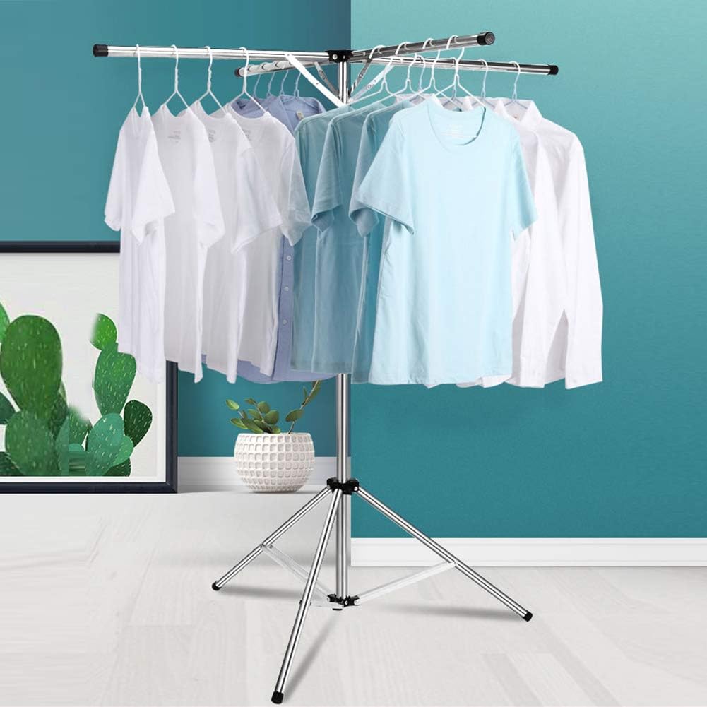 Collapsible Clothes Rack Foldable Portable Space Saving Clothes Drying Rack High Capacity Stainless Steel Laundry Drying Rack with 4 Branches