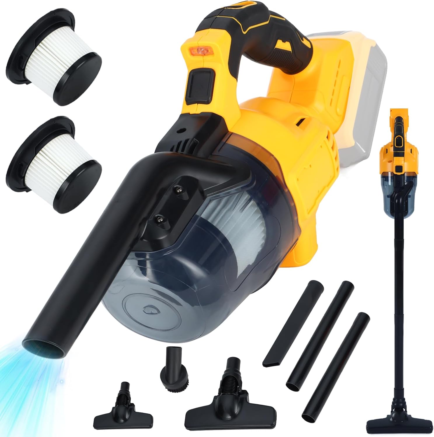 Cordless Vacuum Compatible with Dewalt 20V Battery, Handheld Vacuum Cleaner ｗith 2 Washable HEPA Filters, Brushless Vacuum for Wood Floor, Carpet, Car Cleaning (Battery Not Included)