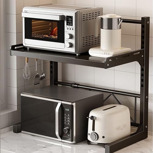 AYNEFY Kitchen Utensils Shelf, Expandable Microwave Oven Rack Jars Storage Rack Countertop Space Riser Organizer Toaster Stand for Tableware