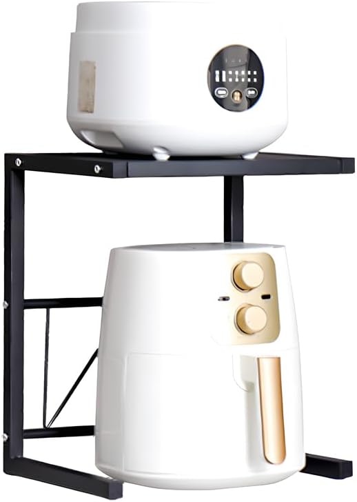 Hershii Small Appliance & Air Fryer Storage Rack Metal Microwave Oven Shelf Stand Kitchen Counter Organizer for Rice Cooker Seasoning Bottles Toaster Tableware - Black