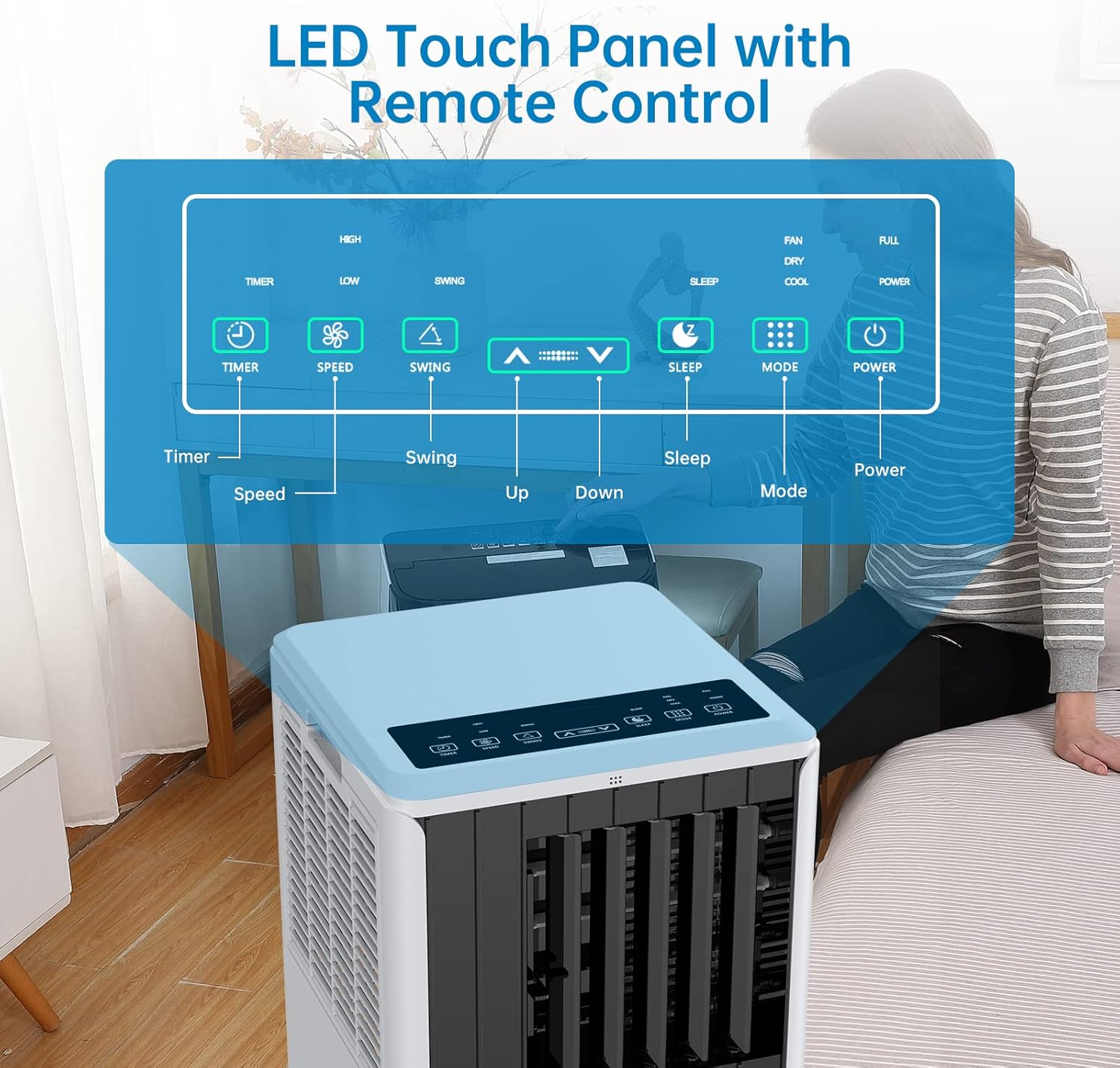 8,000 BTU Portable Air Conditioner, 3-In-1 AC Unit With Built-In Cool, Dehumidifier & Fan Modes for Room Up to 350 Sq.Ft, 2 Fan Speeds, 24H Timer,Remote Control