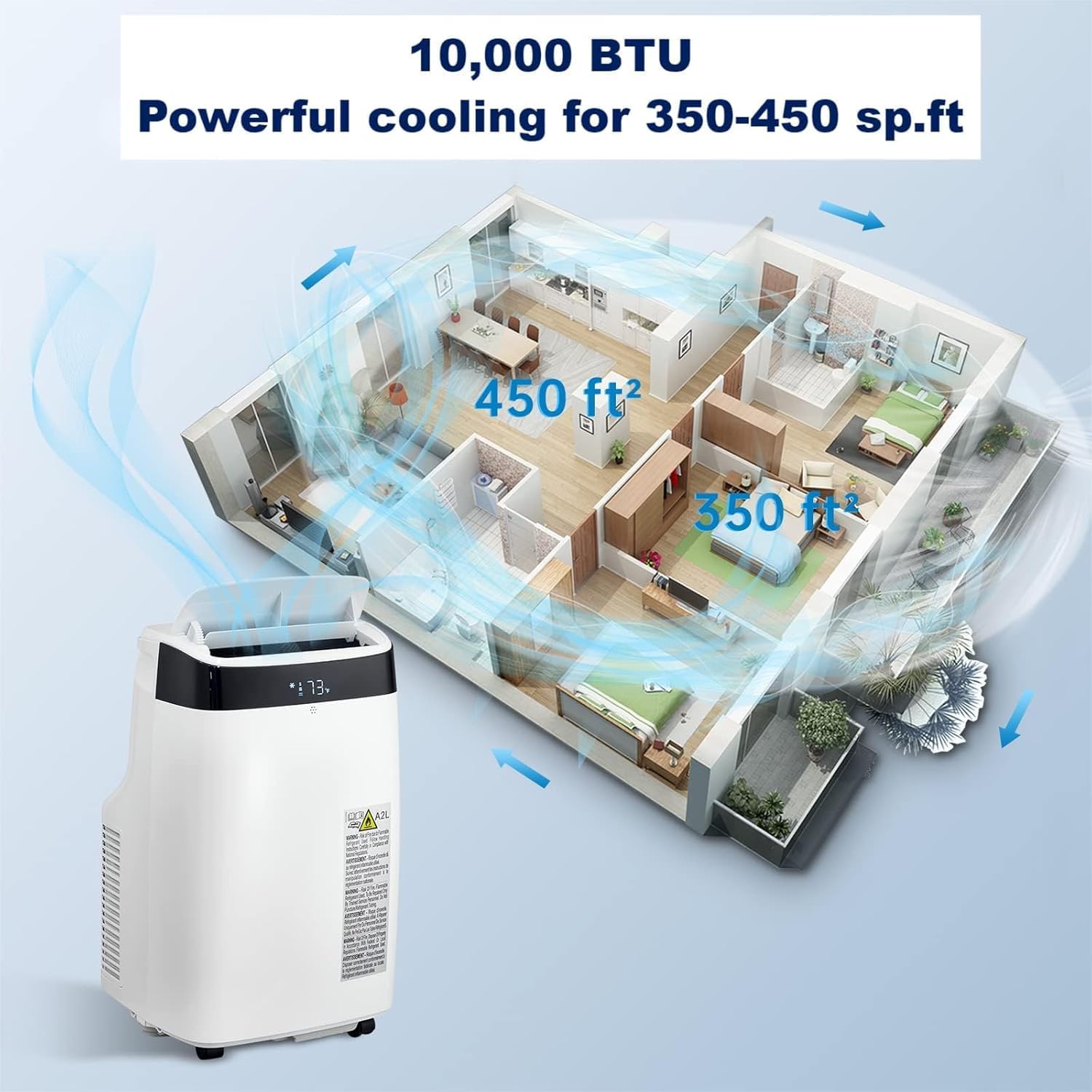 10000 BTU Portable Air Conditioner Cools Up to 450 Sq.Ft, Low Noise 52db/48db,3-In-1 Portable Ac Unit With Dehumidifier & Fan, Remote Control, 24H Timer, Sleep Mode, Includes Window Kit