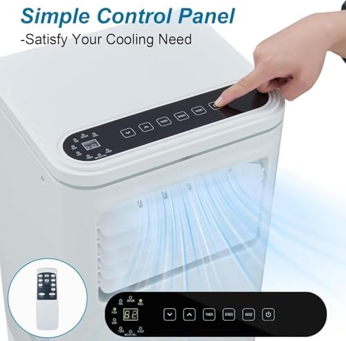 10000 BTU Portable Air Conditioner, Portable AC Unit with Cooling, Dehumidifier and Fan Functions, Cools Up to 450 Sq. Ft., Remote Control, LED Display Included