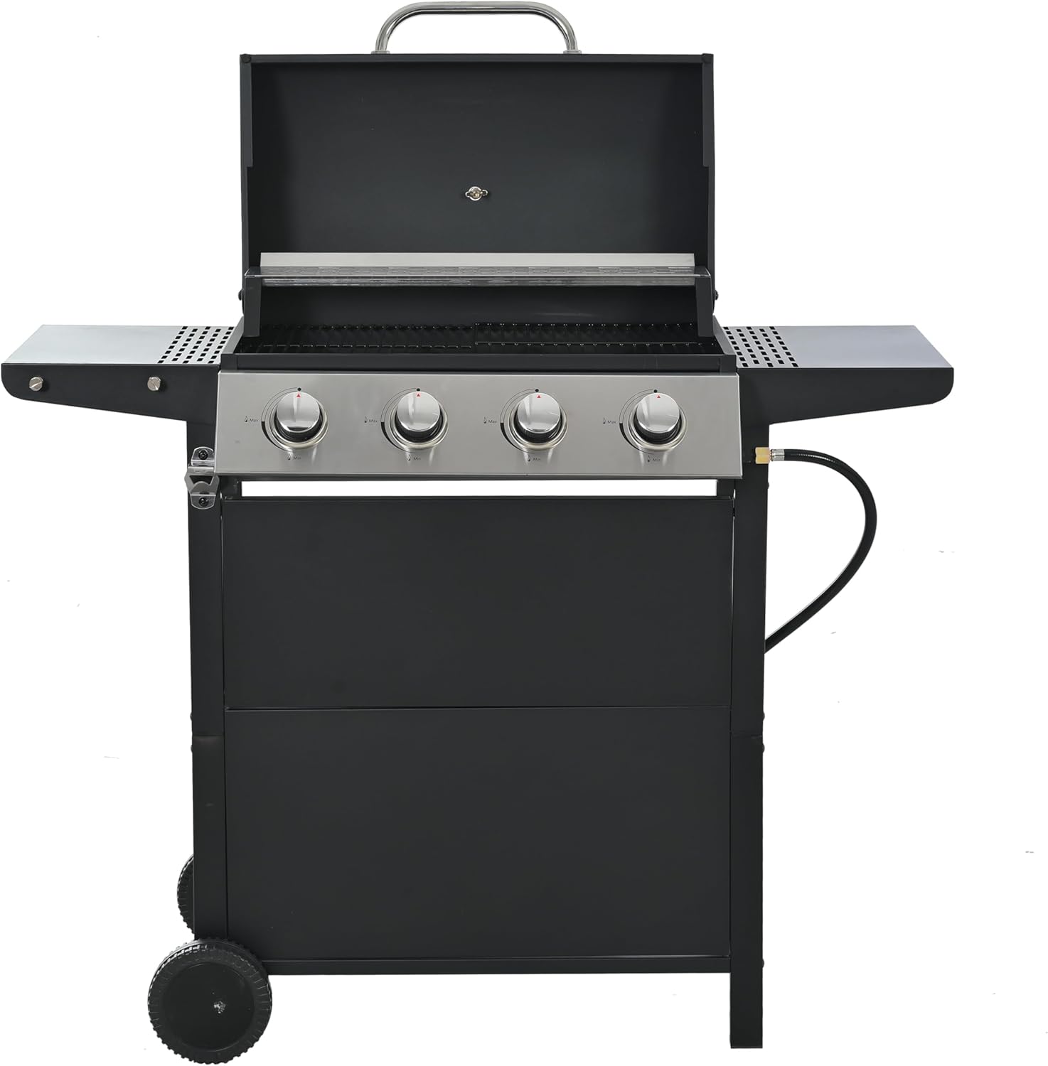BBQ Gas Propane Grill 34,200 BTU, 4 Burner Grill with Porcelain-enamel Wire Cooking Grates, Pushing Knob and Built-in Temperatrure Guage for Outdoor Baebecue