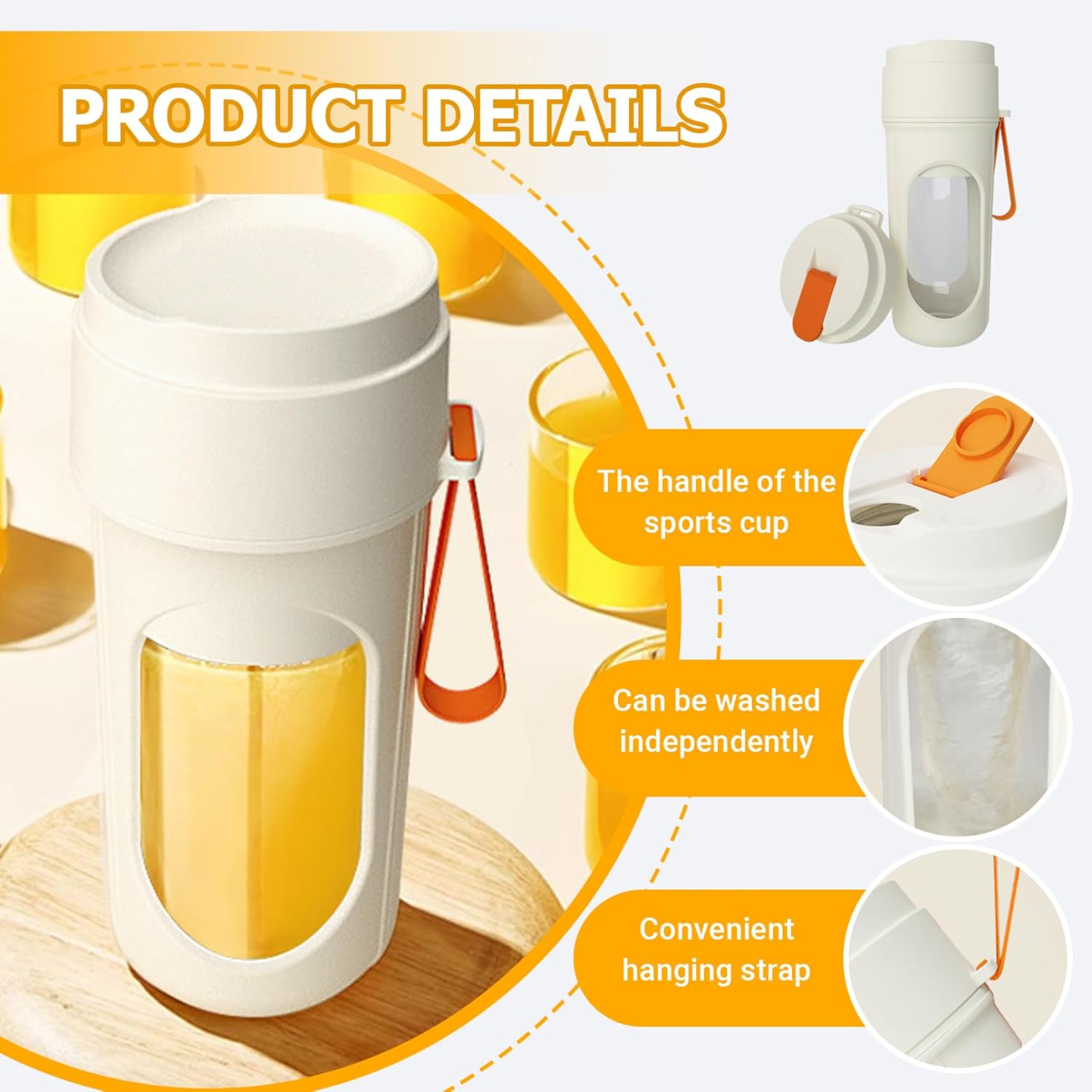 Portable Blender 450ml/15oz Wireless Fast Clear Juice Blender with Safety Lock & Strap Keep Fresh for Home, Office, School, Travel