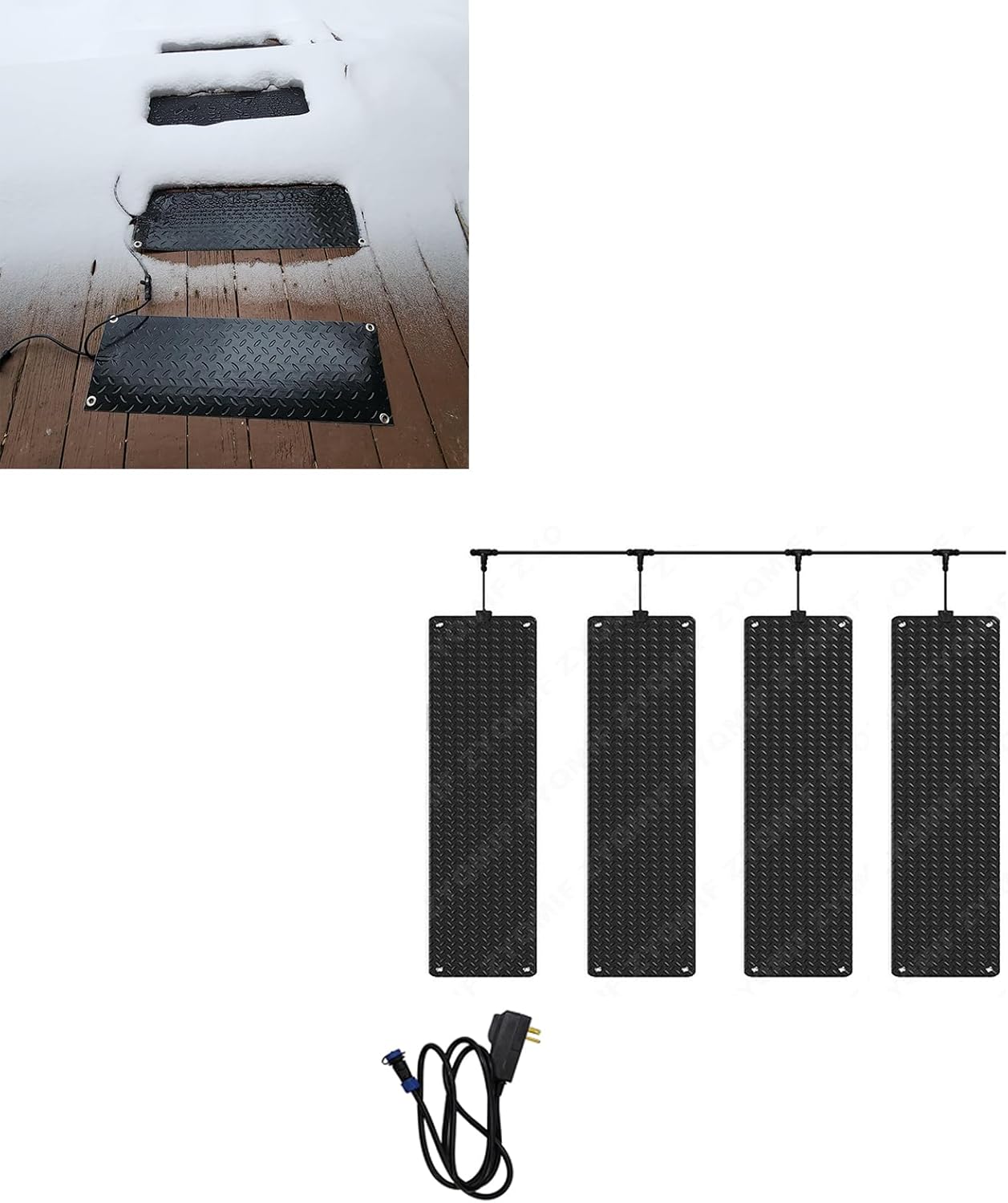 Non Slip PVC Snow and Ice Melting Pads Heated Snow Melting Mats Outdoor, Snow Melting Walkway Mat for Winter Snow Removal for Stairs, Steps,Doorways,Walkways,21×118inch (54x300cm),4PCS