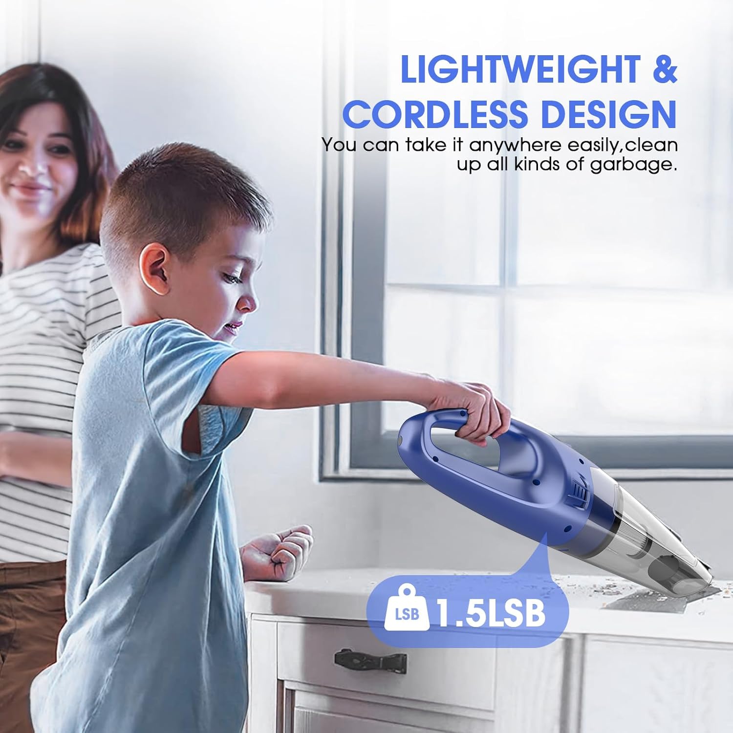 Handheld Vacuum Cordless Rechargeable – 6000Pa Mini Hand Held Vacuum, LED Light, 20–25 Mins Runtime, USB Charging, 500ML Cup – Lightweight Small Vacuum Cleaner Cordless for Car/Office/Home