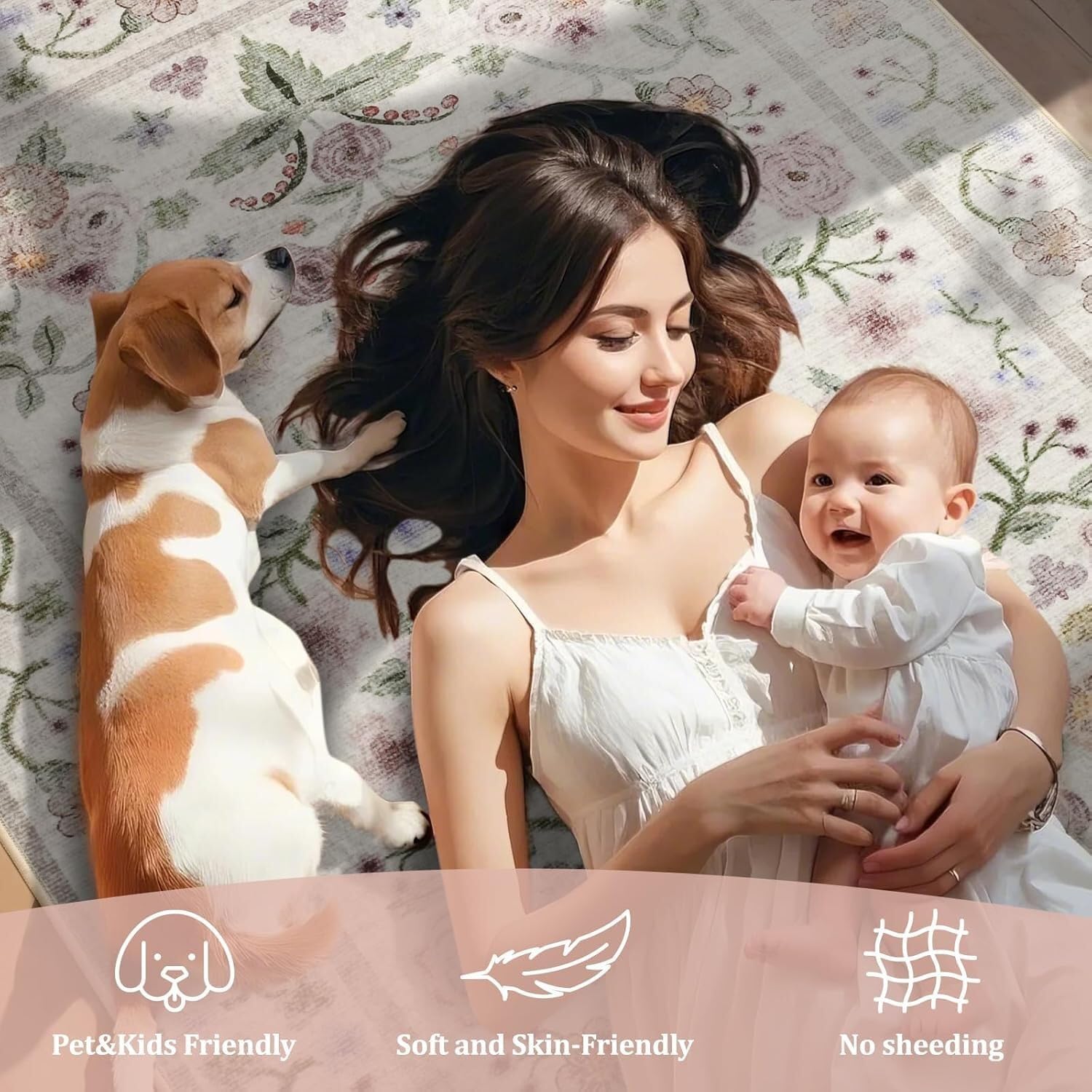 Brown Grey Pink Rustic Flowers Texture Indoor Area Rug for Living Room Bedroom Dining Room Machine Washable Non Skid Square Carpet 10x10 Nursery Dorm Kitchen Retro Floor Mats Cozy Neutral Plaid Rugs