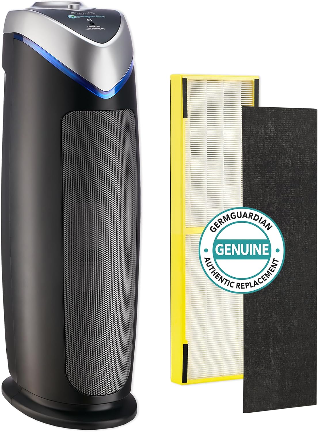 Germ Guardian AC4825 Air Purifier Bundle with FLT4825 True HEPA Replacement Filter, Quietly Filters Allergies, Pollen, Smoke, Dust, Pet Dander, Mold,Odors, UV Light Sanitizer Eliminates Germs, 22 in.