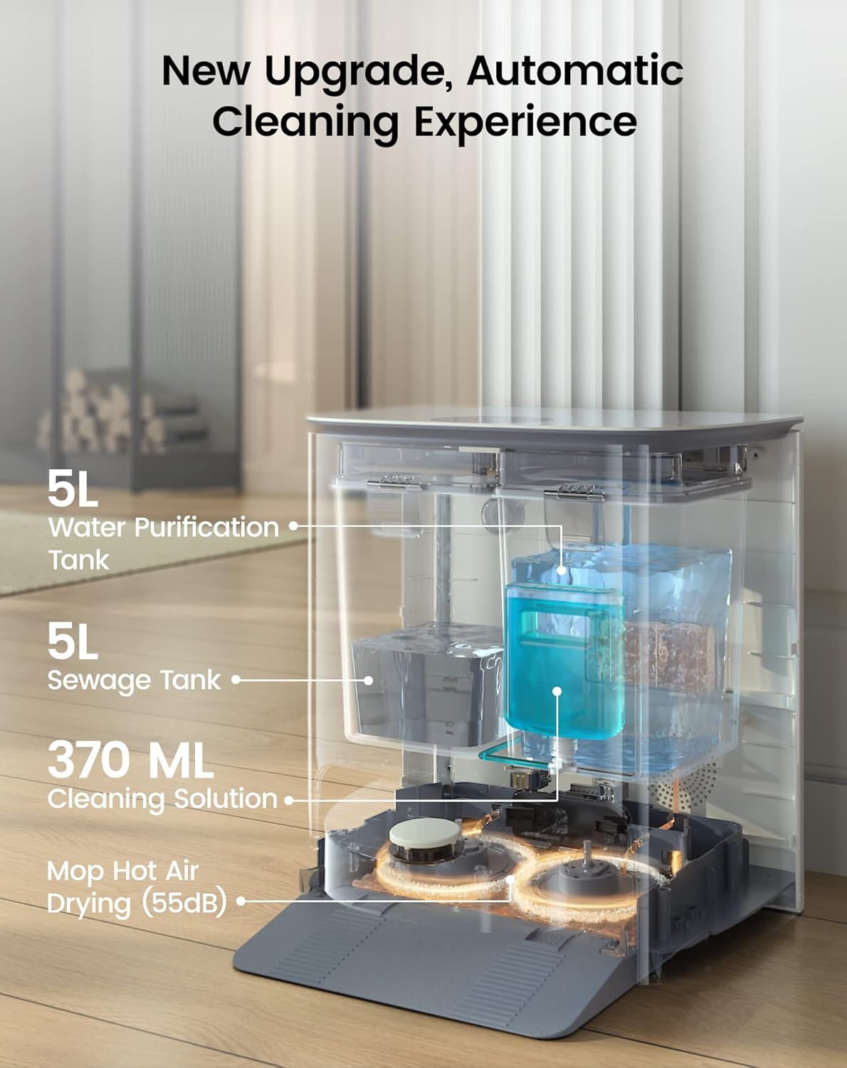 Lefant T1 Self-Cleaning Robot Mop, Smart Mapping Lidar dToF Sensors, No-Go Carpet, 5L Large Water Tank, 40°Hot Air Washing and Drying Mop, Compatible with Alexa, Ideal for Multiple Rooms