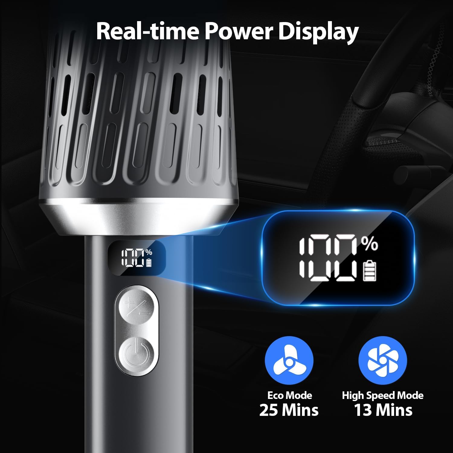 Handheld Vacuum Cordless 25000Pa Car Vacuum 3-in-1 Handheld Vacuum, Includes Smart Display and Charging Base Hand Vac Cordless Rechargeable One-Touch Empty for Home/Pet/Car (Silver)