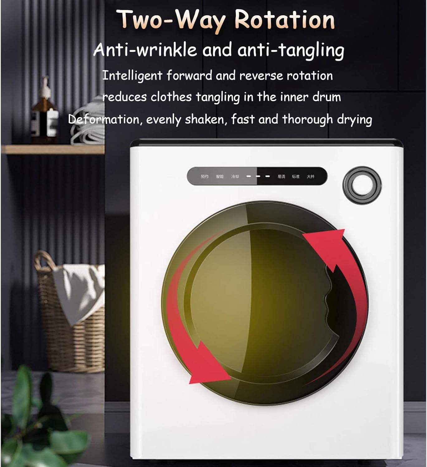 Portable Dryer, with Stainless Steel Tub, Low Noise, Crease Guard, for Small Spaces, RVs and Apartments, Home Household Cloth Drying Baby Clothes,White