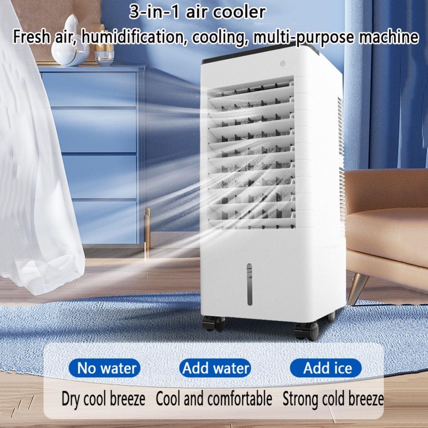 Portable Air Conditioner Evaporative Air Cooler, 3-in-1 Cooling Fan with 90° Oscillation, 12H Timer, 3 Speeds, Windowless AC for Bedroom, Office, Indoor Use