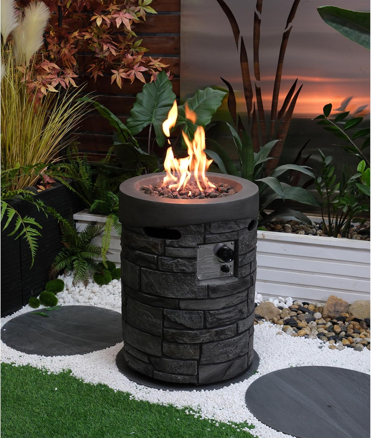 Outdoor Gas Fire Pit 32000 BTU CSA Certified 20 Inch Round with Lava Stones & Cover for Garden Patio Backyard Heating