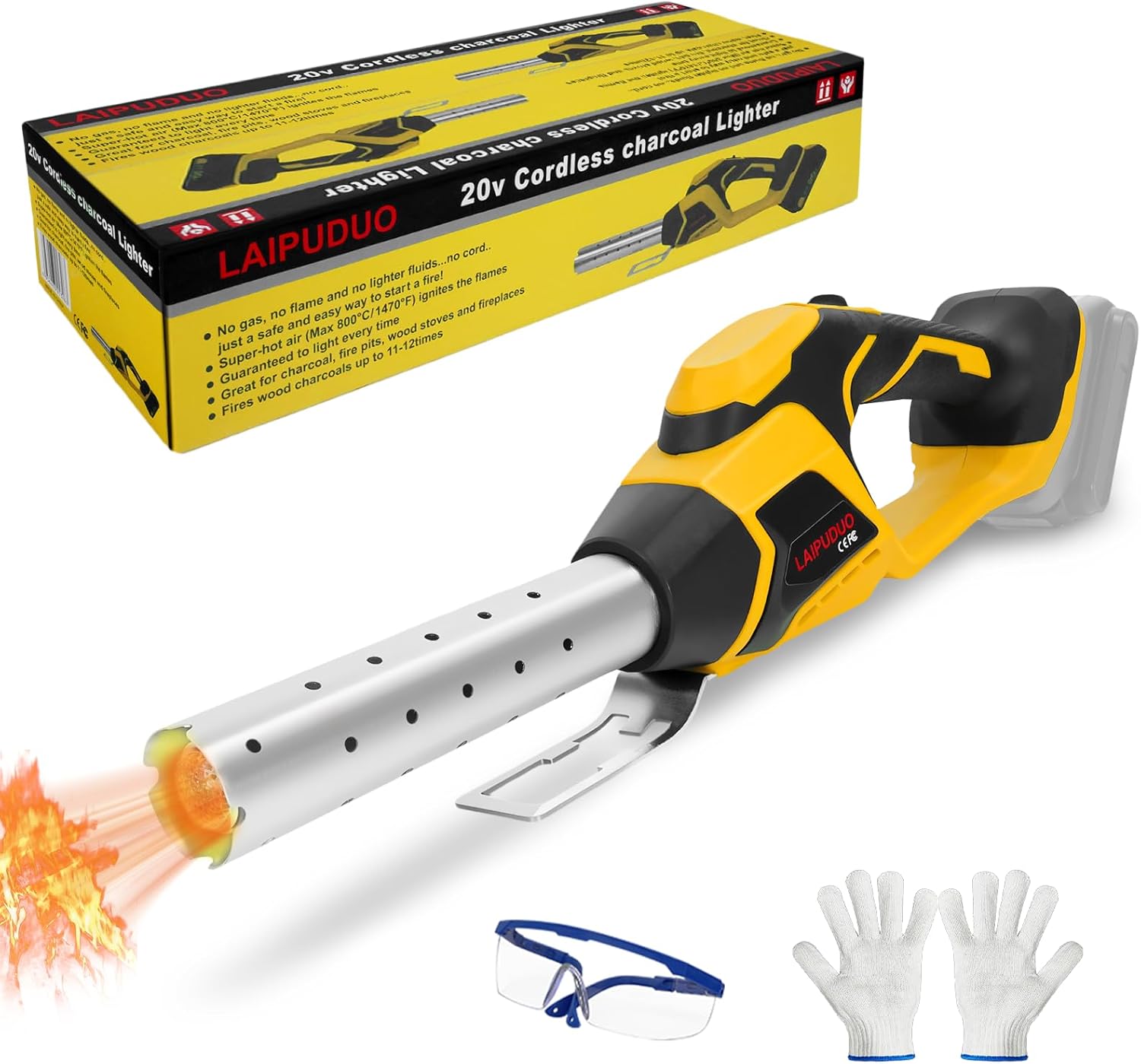 Cordless Fire Starter Compatible with Dewalt 20V Max Battery, 400W Electric Fire Starter 1472℉ in 60S, Charcoal Lighter with Air Blower for Charcoal, BBQ, Grill, Wood(Tool Only)