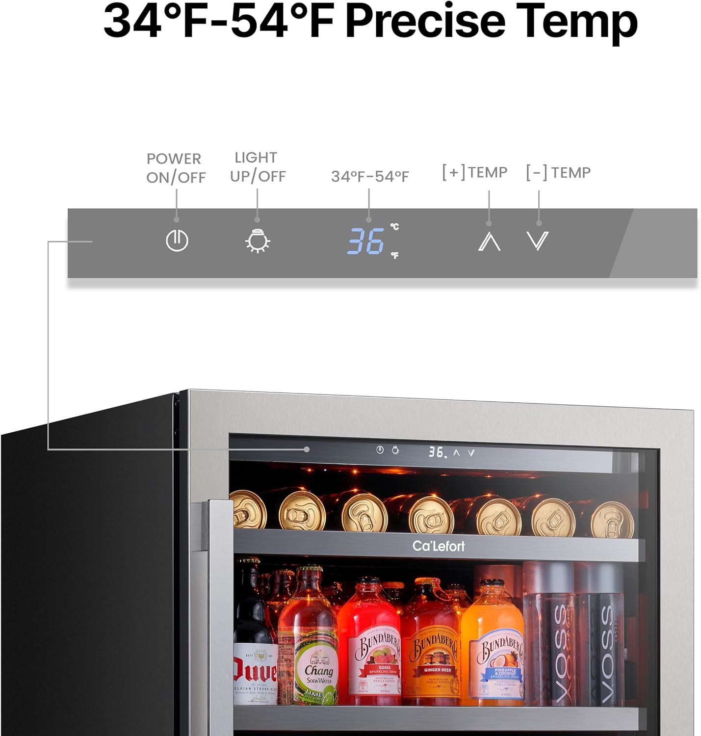 Ca'Lefort 24 Inch Beverage Refrigerator - 180 Can Beverage Fridge with 34°-54°F, Built in or Freestanding Beverage Cooler with Glass Door and 3 LED, Drink Fridge for Home/Kitchen(5.65 cu.ft)
