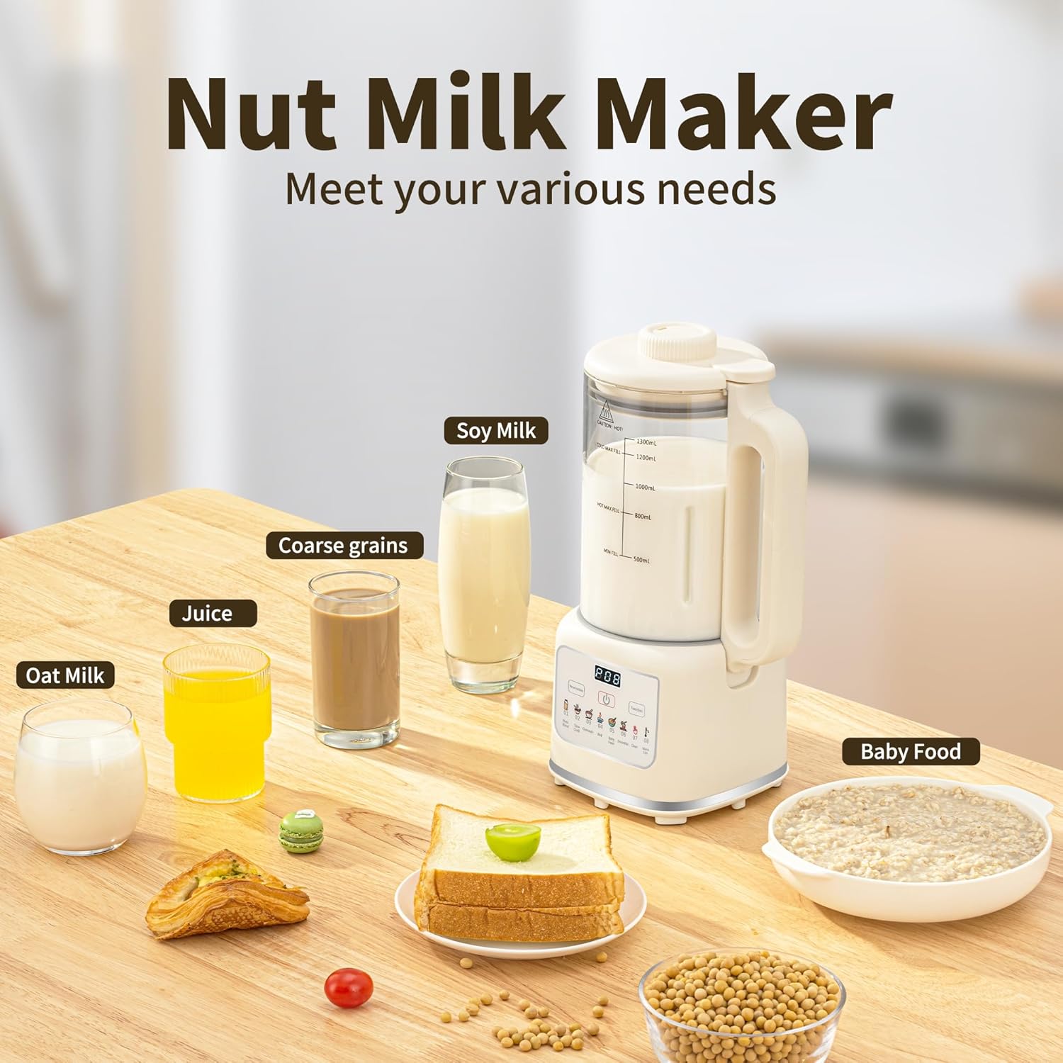 8 in 1 Nut Milk Maker Blender With 20 Bladers,40oz Soy, Almond, Oat, Coconut, Plant Based and Non Dairy Beverages, Automatic Soybean Machine With Delay Start/Keep Warm/Boil Water/Auto-clean.