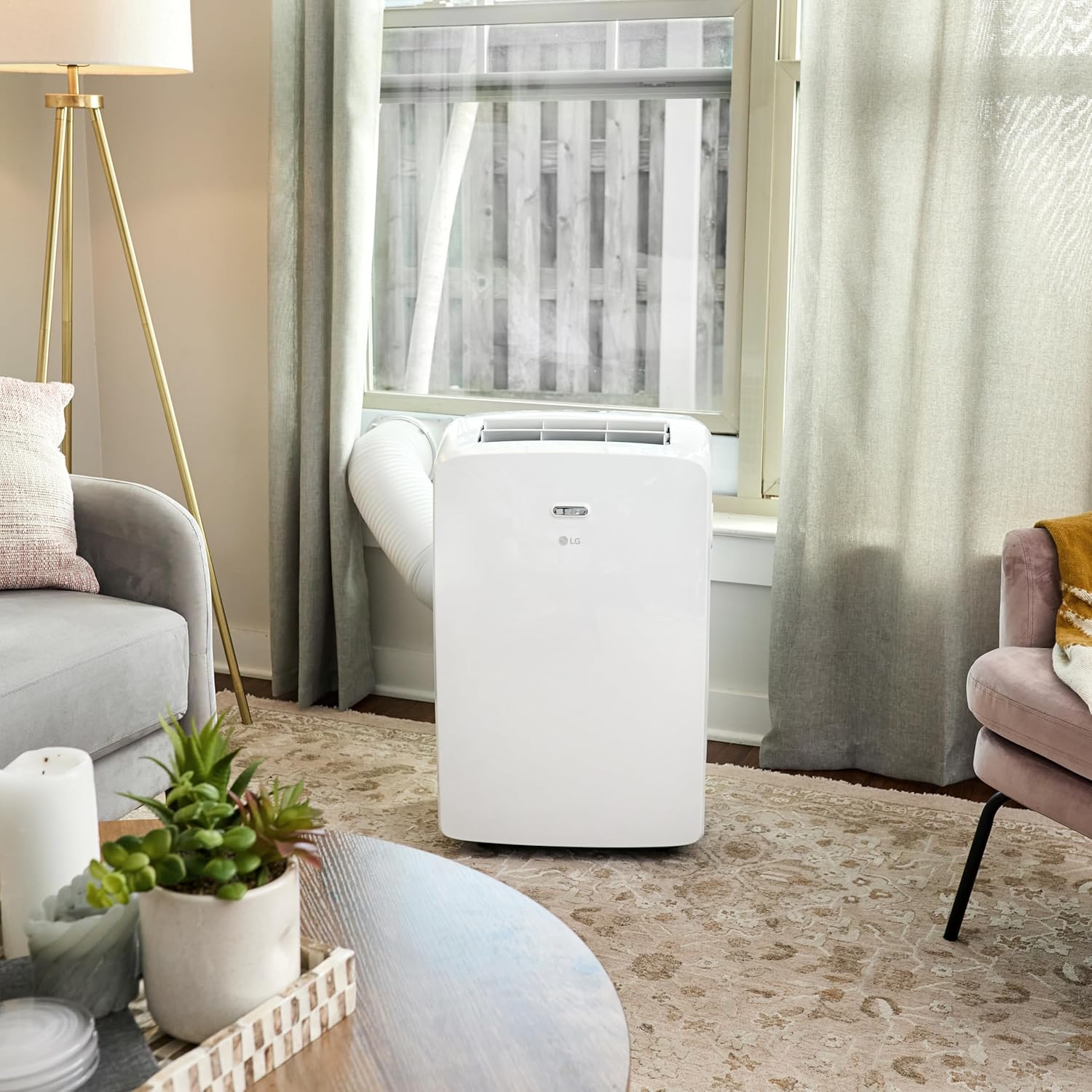 LG 7000 BTU (DOE) / (10500 ASHRAE) Portable Air Conditioners Cools 300 Sqft Easy Install & Remote Control LCD Display Eco-friendly Small Room Air Conditioner AC Unit Cool Home White LP0723WSR