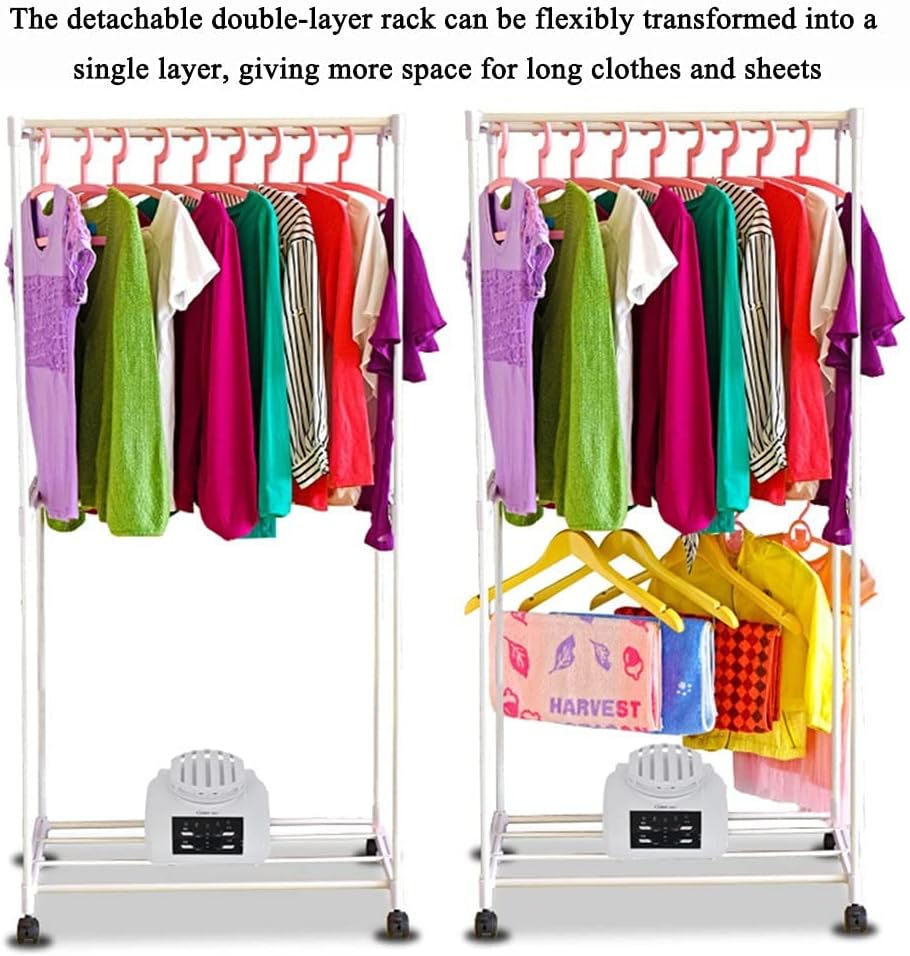 Clothes Rail Rack 2-Tier Drying Rack, Portable Clothes Dryer with Remote Control and Timer, by Appointment, for Apartments, RV,Laundry