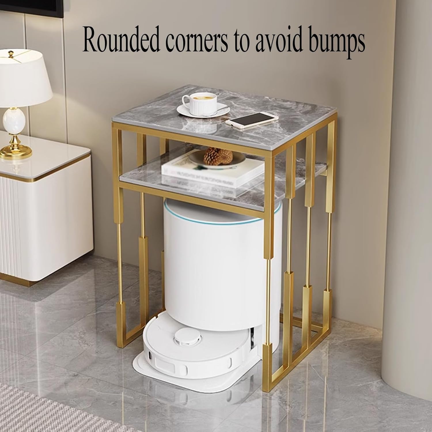 Small Storage Cabinet for Kitchen for Self Emptying Robot Vacuum Cleaner, Small Side Table for Small Spaces Bedroom Multi-Functional Fish Tank Stand White(Yellow,60cm)