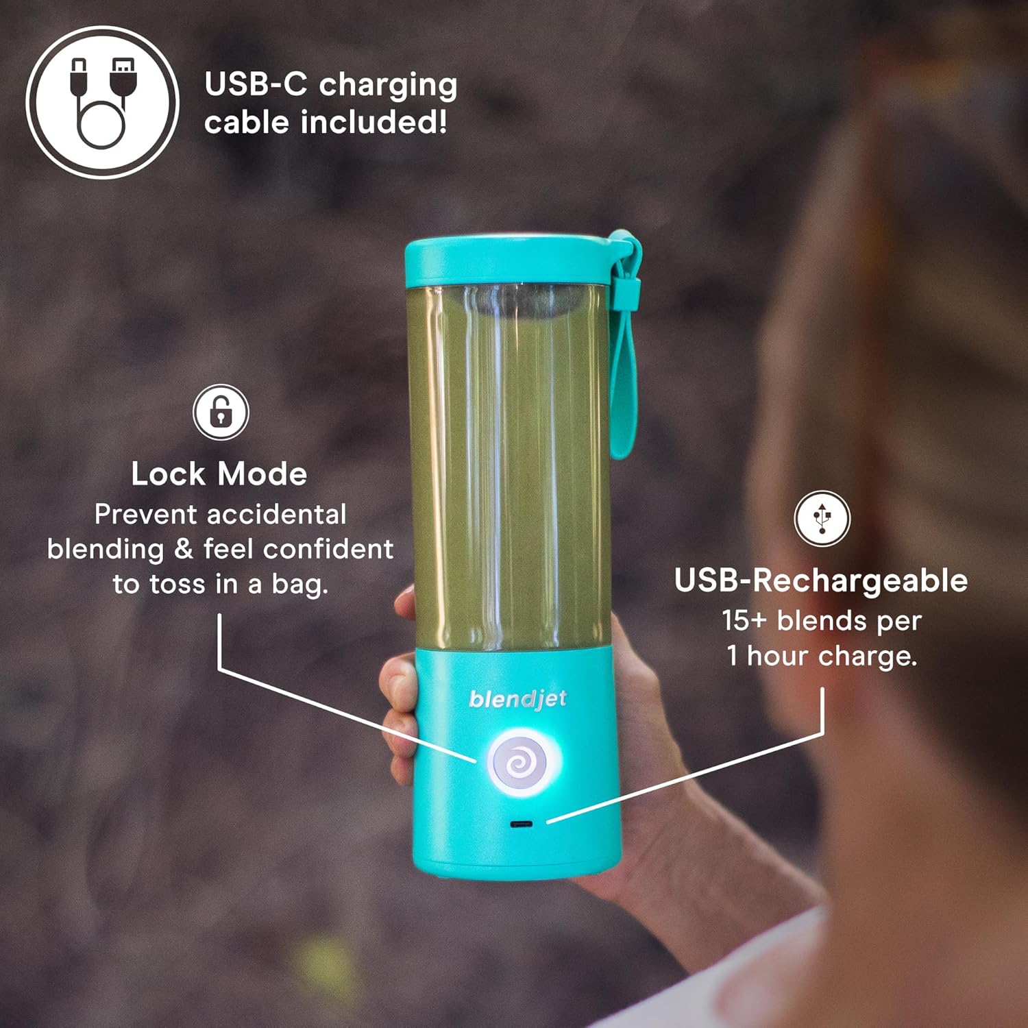 BlendJet Portable Blender for Smoothies & Shakes - 16oz BlendJet 2 Cordless Personal Small Blender, USB-C Rechargeable & Self Cleaning - Mini Travel Blender with Stainless Steel Blade (SB)