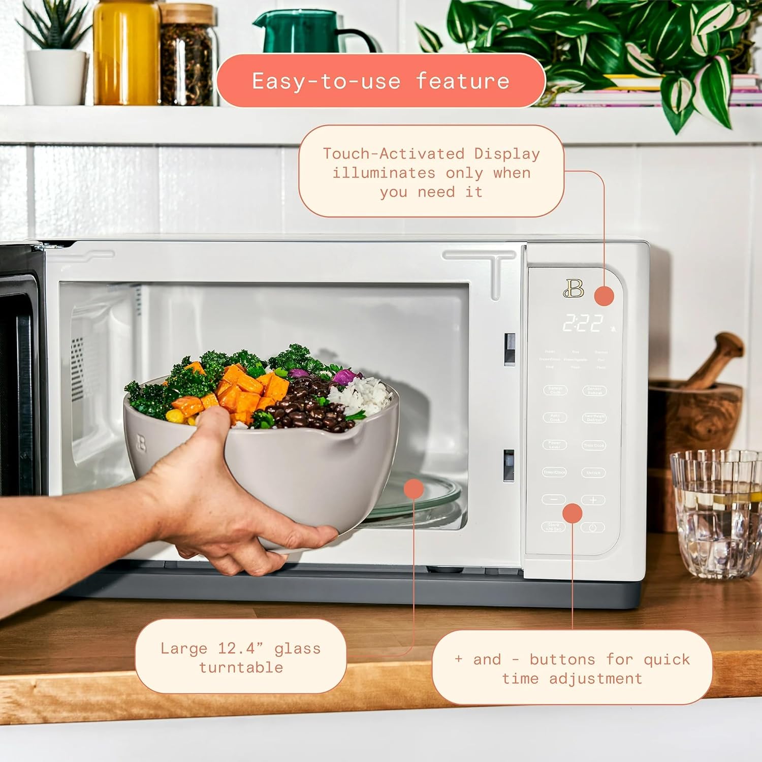 Beautiful 1.1 Cu Ft 1000W Sensor Microwave Oven Compact Countertop with Smart Sensor Cooking, 10 Power Levels & Easy Clean Interior – Perfect for Quick Meals, Office & Holiday Hosting