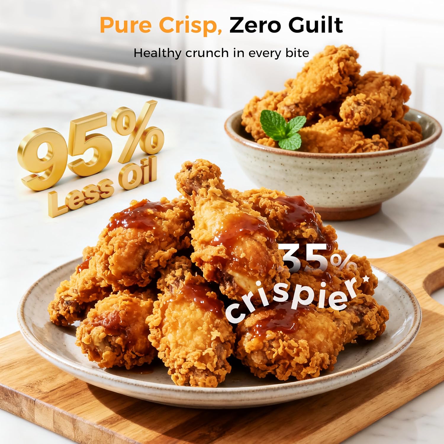 4-in-1 Portable Glass Air Fryer - 1500W, 4.2QT & 1.6QT Dual Glass Containers with Lids, Non-Toxic, 400°F Precise Heat, Max Crisp | Bake | Air Fry | Recrisp, Microwave, Freezer & Dishwasher Safe