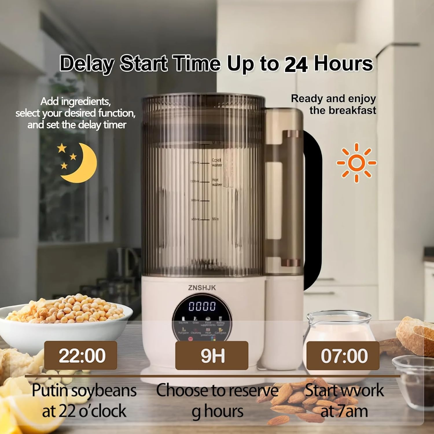 50oz Nut Milk Maker & Grinders, 10-in-1 Soy, Almond, Oat & Rice Milk Maker with 12 Stainless Steel Blades, Vegan Blender with Delay Start, Boil Water & Easy Self-Cleaning