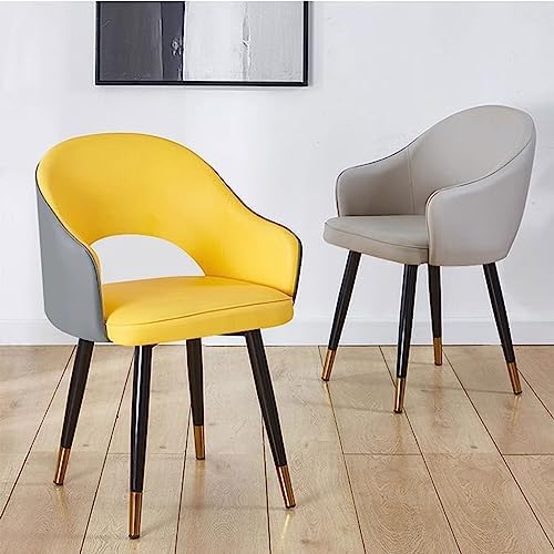 AYARNA Kitchen Dining Chairs 2 Piece Set Wear Resistant Leather Modern Living Dining Room Accent Arm Chairs Carbon Steel Legs Office Lounge Chair(Yellow+Grey)