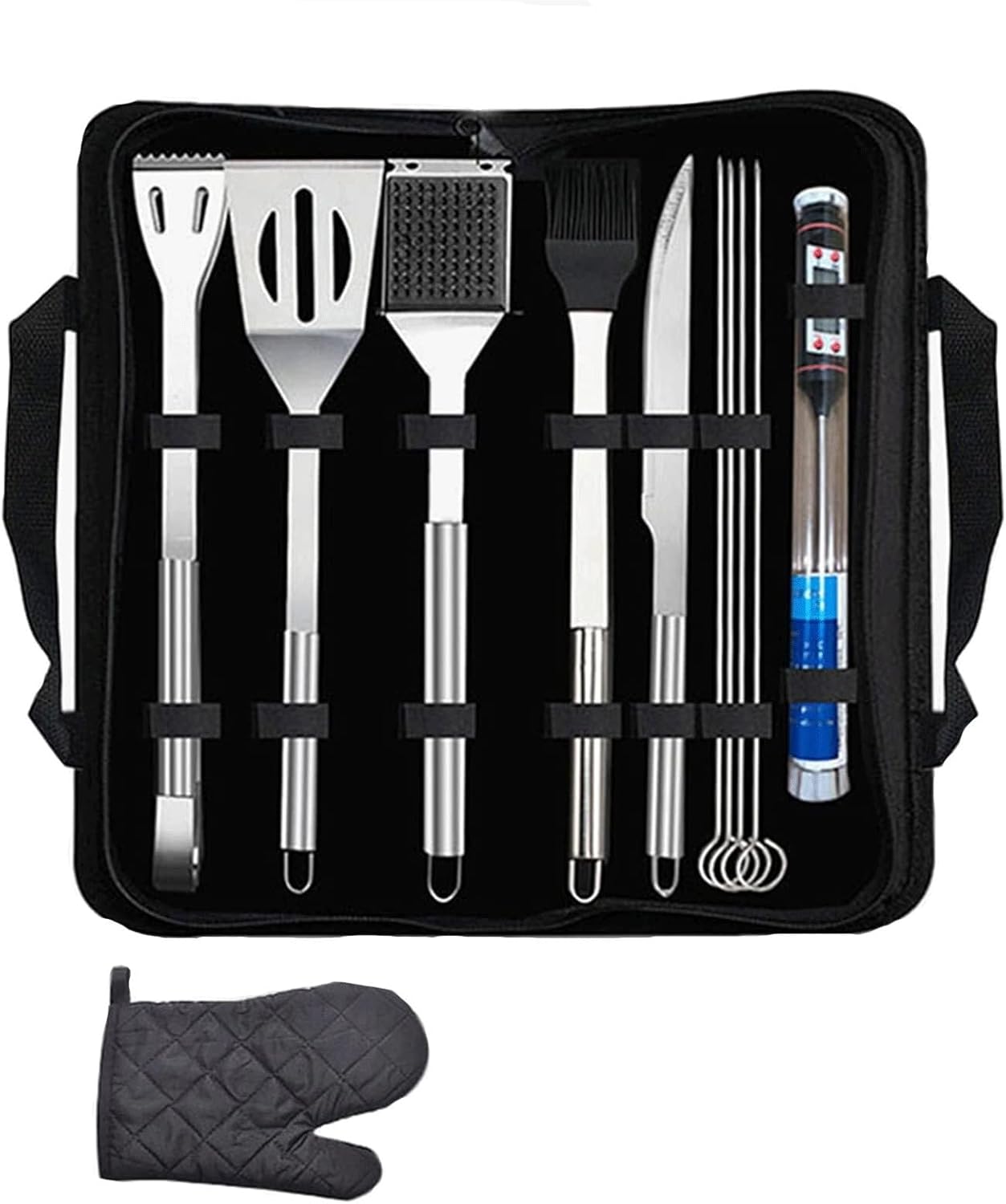 11pcs Accessories Grilling Tools Set,Stainless Steel Tools with Thermometer,for Cooking,Backyard Outdoor Camping