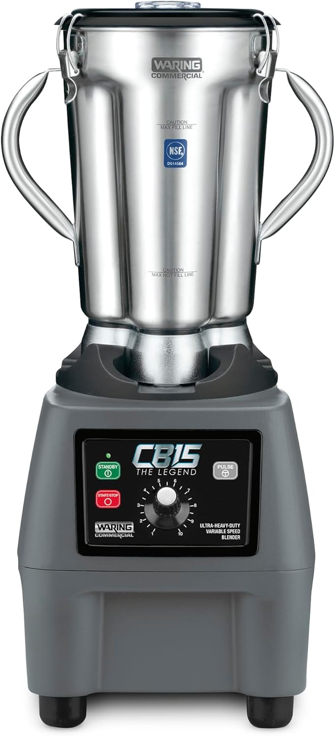 Waring Commercial CB15V Ultra Heavy Duty 3.75 HP Blender, Electric Touchpad Controls with Variable Speed, Stainless Steel 1 Gallon Container, 120V, 5-15 Phase Plug, Black