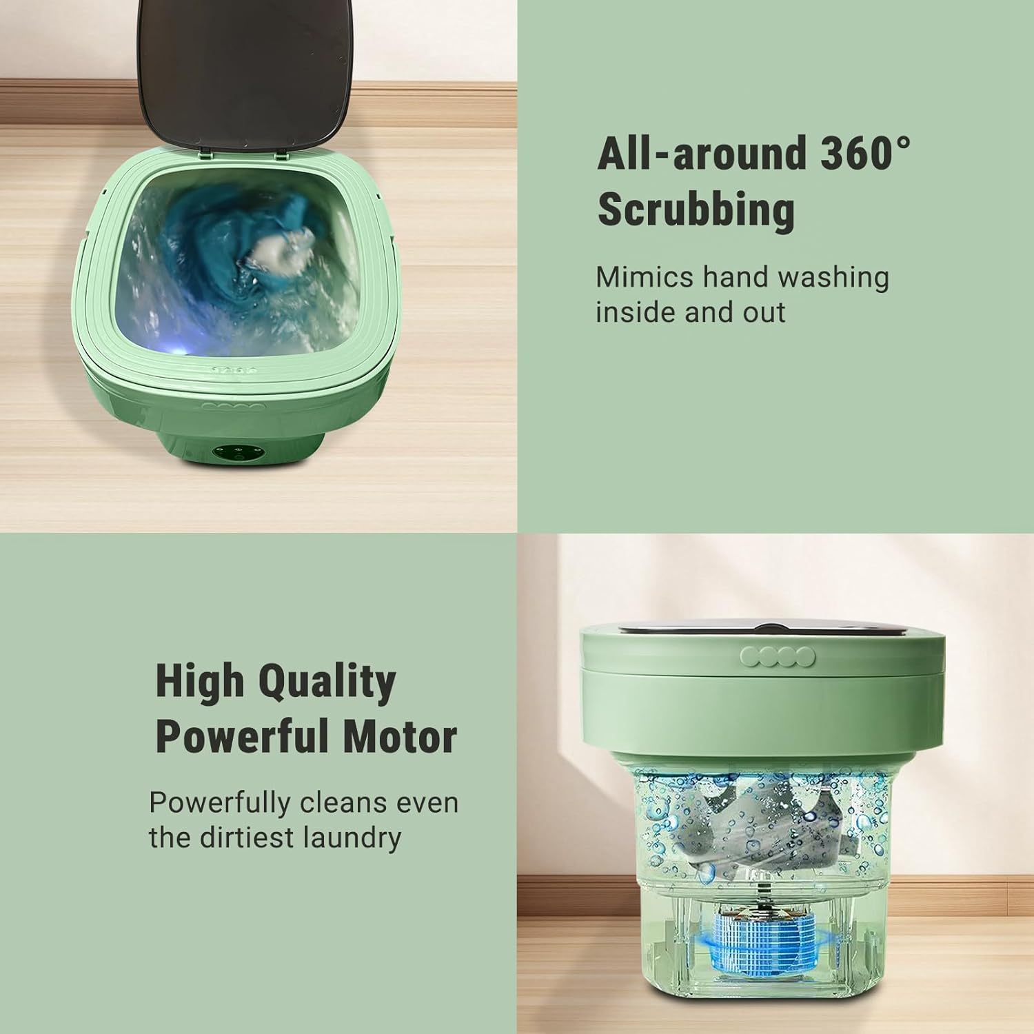 Portable Washing Machine, Foldable Personal Washer w/Integrated Drain Pipe and Spin Basket for Light Clothes, 3 Cleaning Modes, Blue Light Collapsible Laundry for Travel, Apartment, RV, Baby Clothes