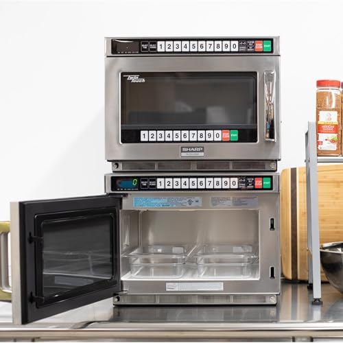 Sharp R-CD1800M Commercial Microwave Oven, TwinTouch Heavy Duty with Dual TouchPads, 1800 Watts, 0.75 Cu. Ft. Capacity, Stainless Steel, 10 Memory Pads, 4-Stage Programming, Auto Voltage Sensor