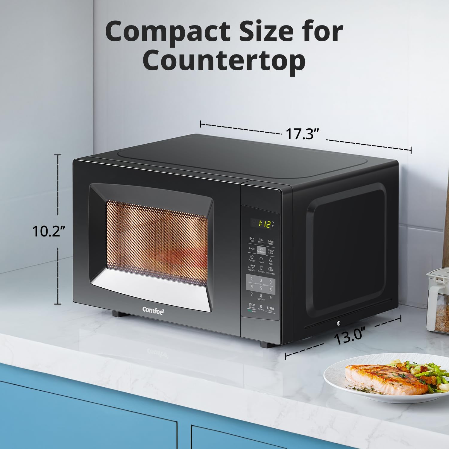 COMFEE' EM720CPL-PMB Countertop Microwave Oven with Sound On/Off, ECO Mode and Easy One-Touch Buttons, 0.7cu.ft, 700W, Black