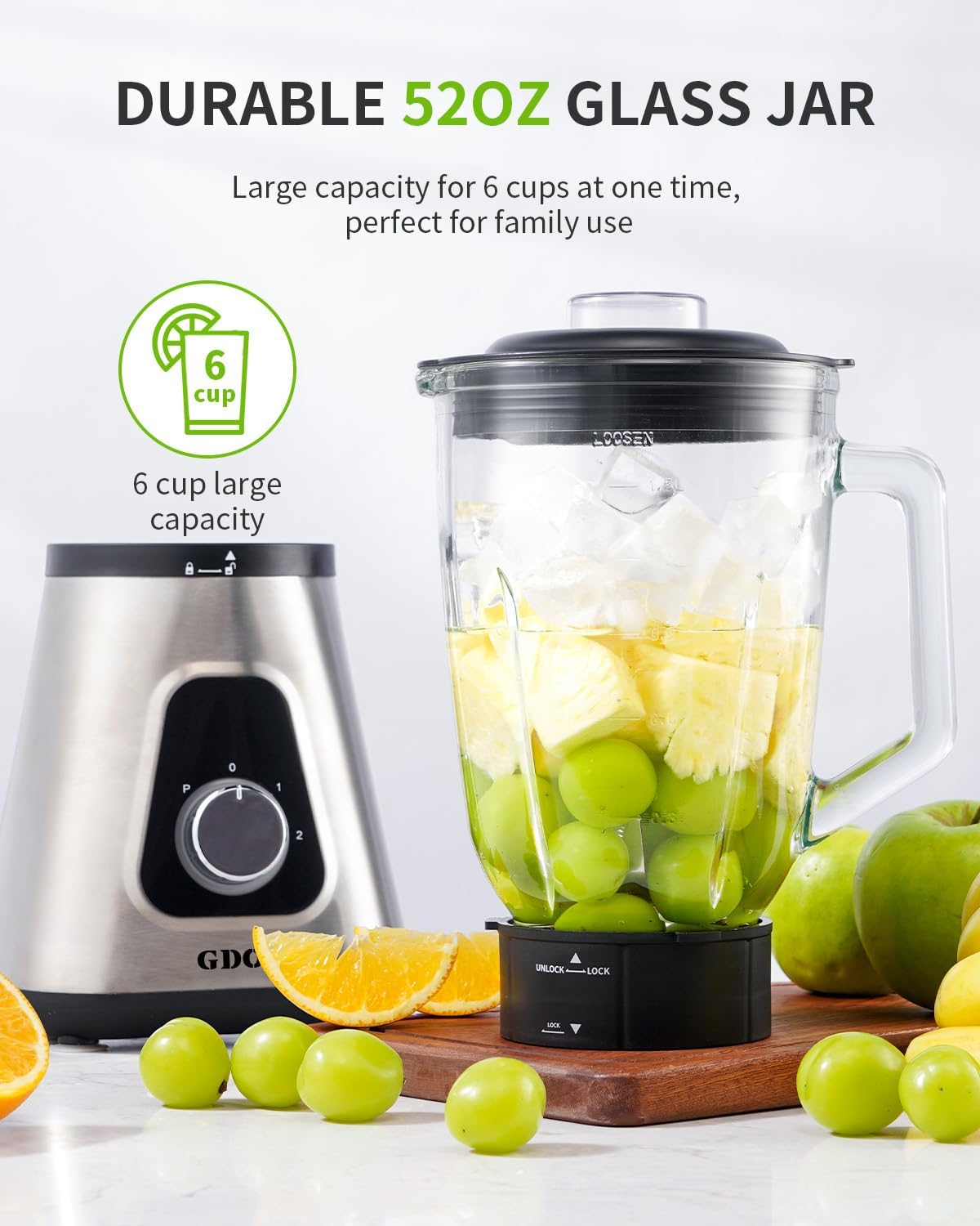 GDOR 1200W Blender for Smoothies and Shakes, 52 Oz Countertop Blender & 22 Oz Personal Blender Combo, 6-leaf Blade, 3 Adjustable Speed for Juices, Frozen Fruit Drinks, Sauces, Self-Cleaning